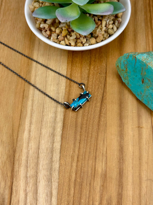 Kingman Turquoise Sterling Waterproof Bar Necklace