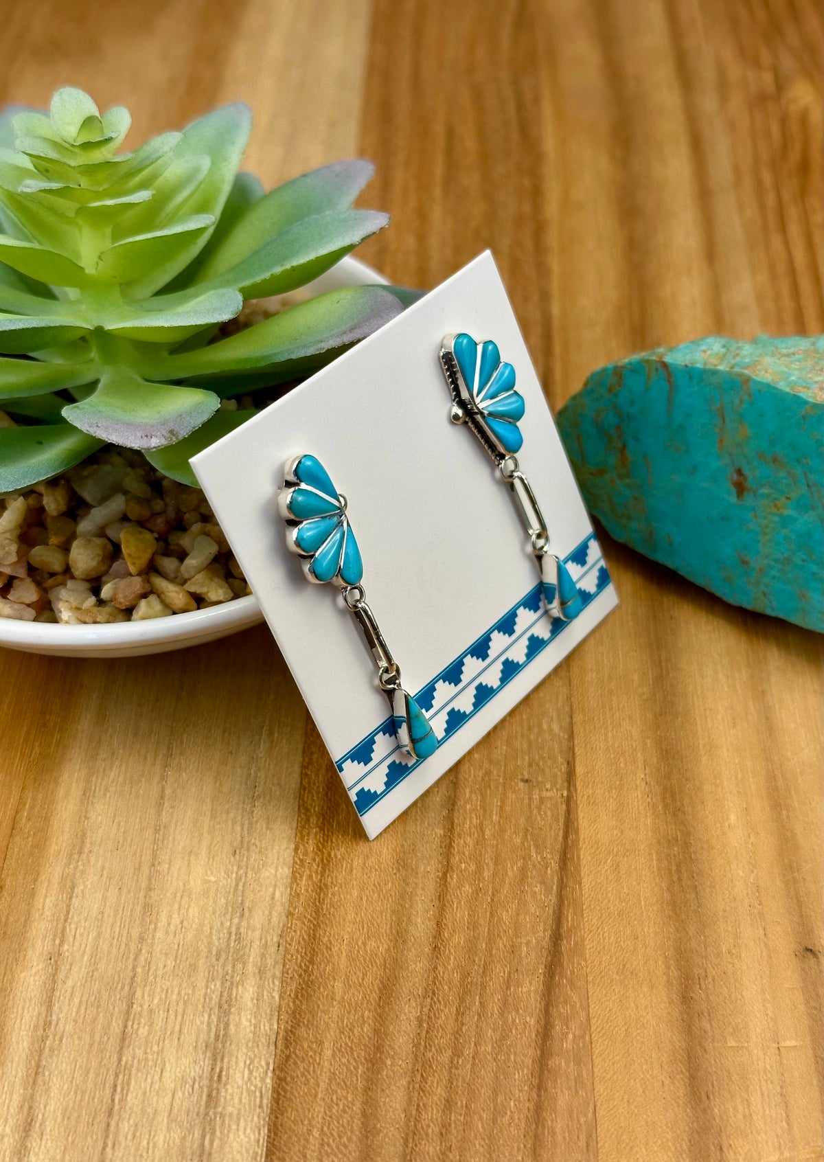 Kingman Turquoise Half Cluster Dangle Earrings