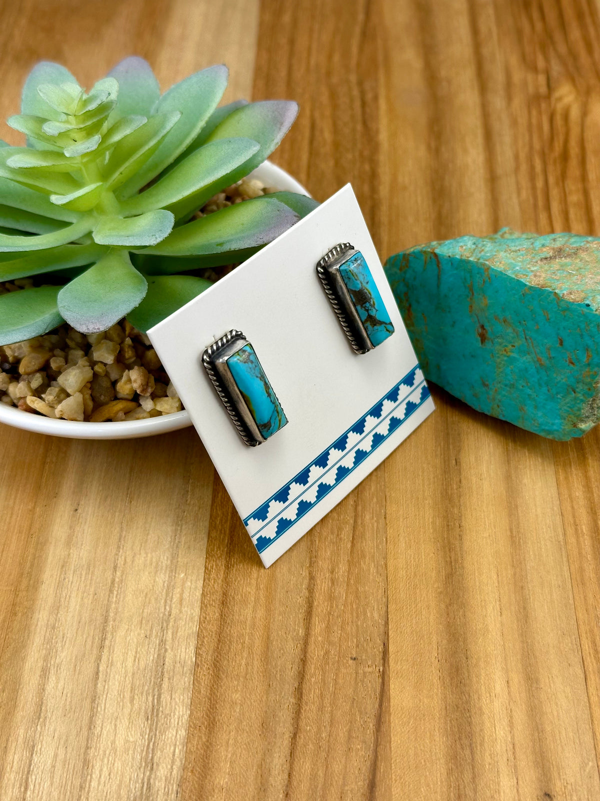 Kingman Turquoise Bar Sterling Stud Earrings