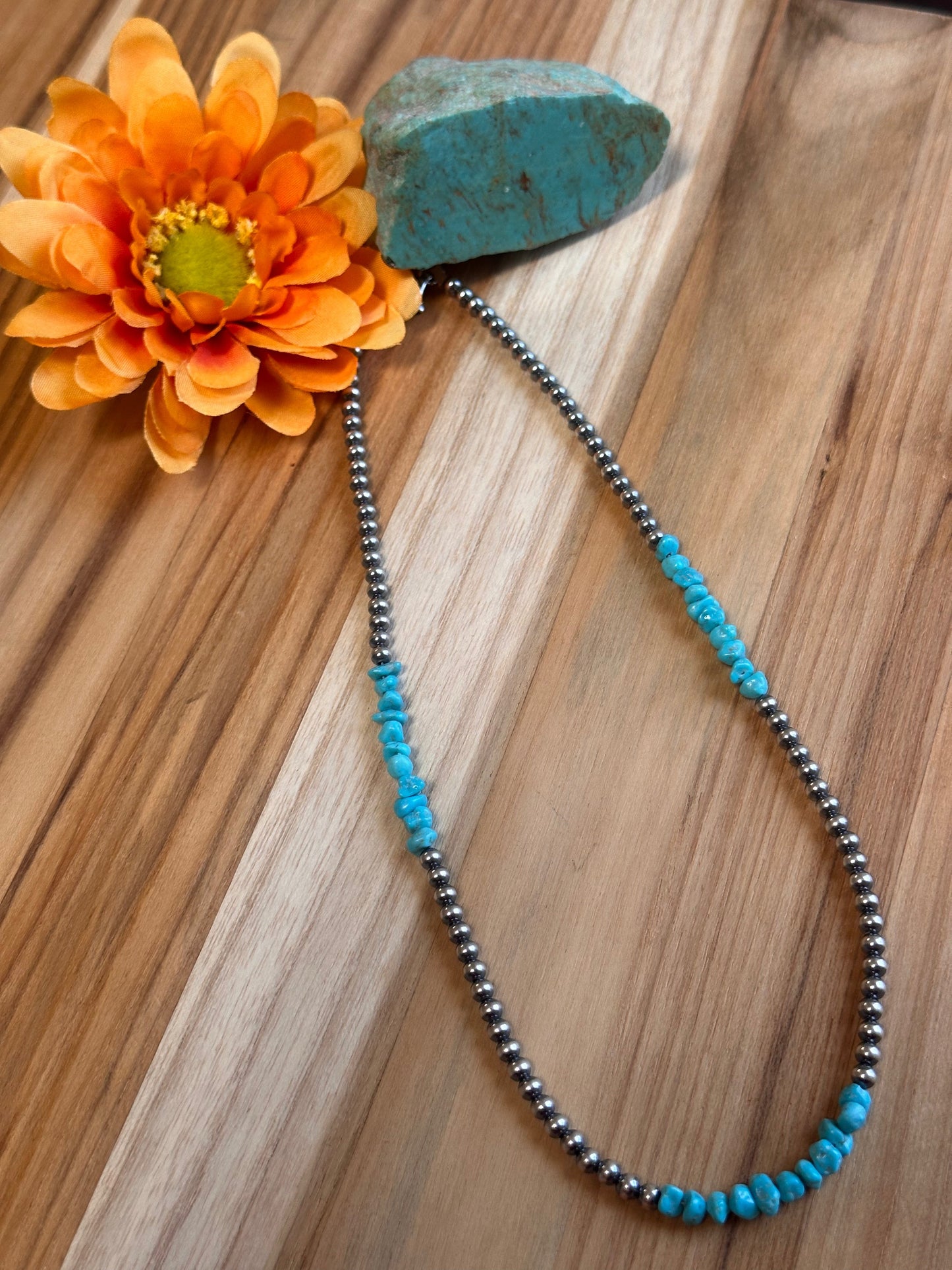 Sterling Pearls and Turquoise Chip Necklace