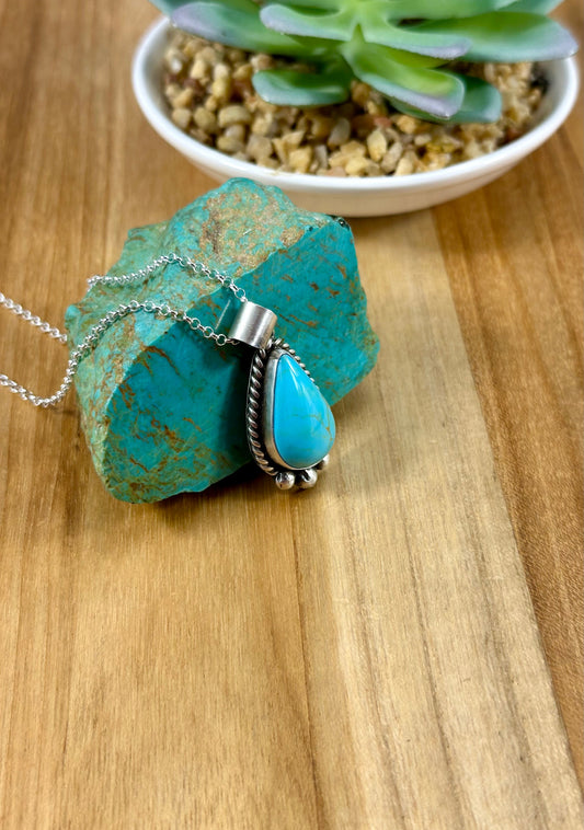 Kingman Turquoise Teardrop Pendant Necklace