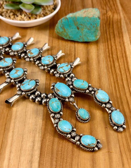 Kingman Turquoise Squash Blossom Necklace Set