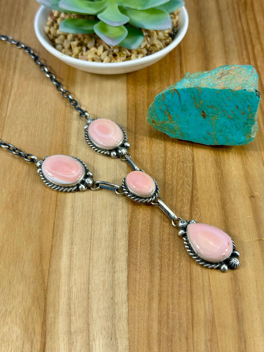 Pink Conch Sterling Silver Lariat Necklace