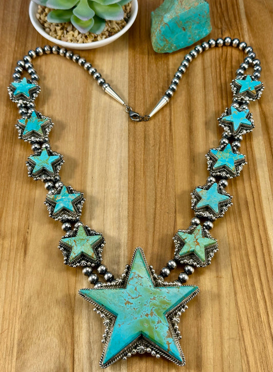 Kingman Turquoise Sterling Star Necklace Set