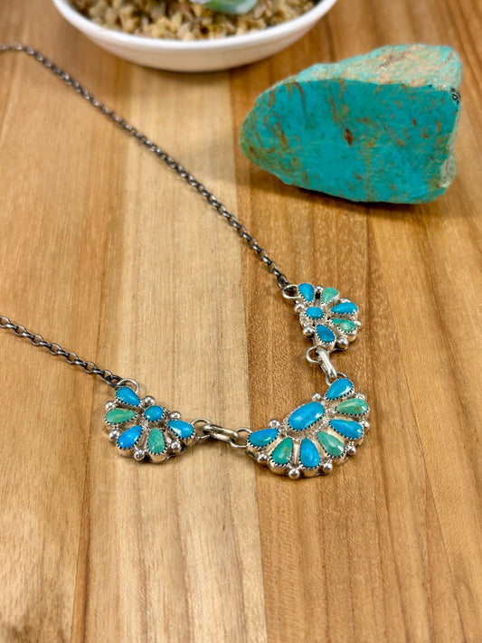 Kingman Turquoise Half Cluster Sterling Necklace