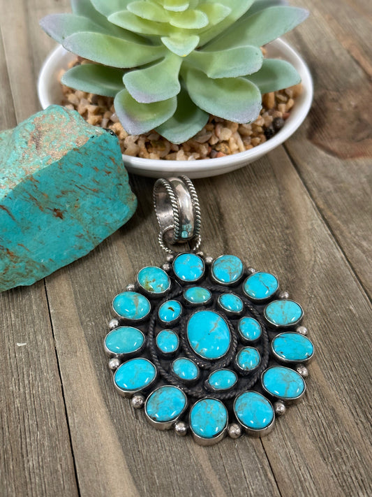 Kingman Turquoise Cluster Sterling Silver Pendant