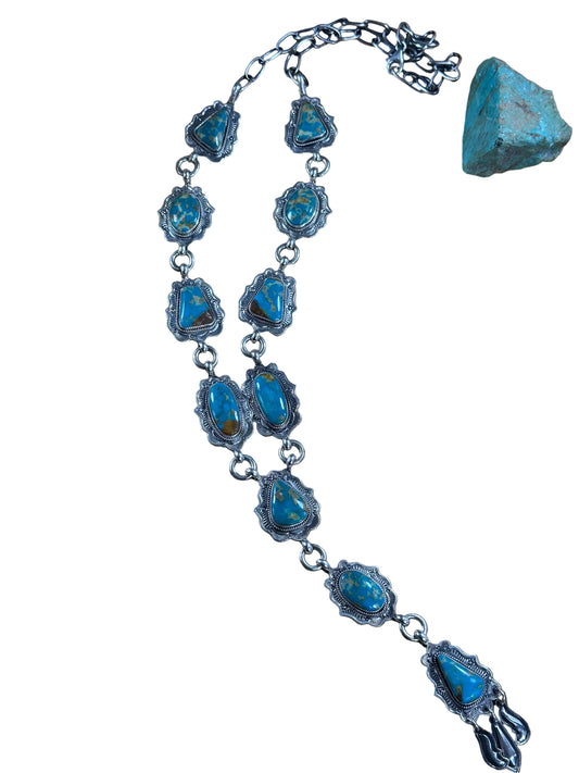 Kingman Turquoise 11 Stone Lariat Necklace