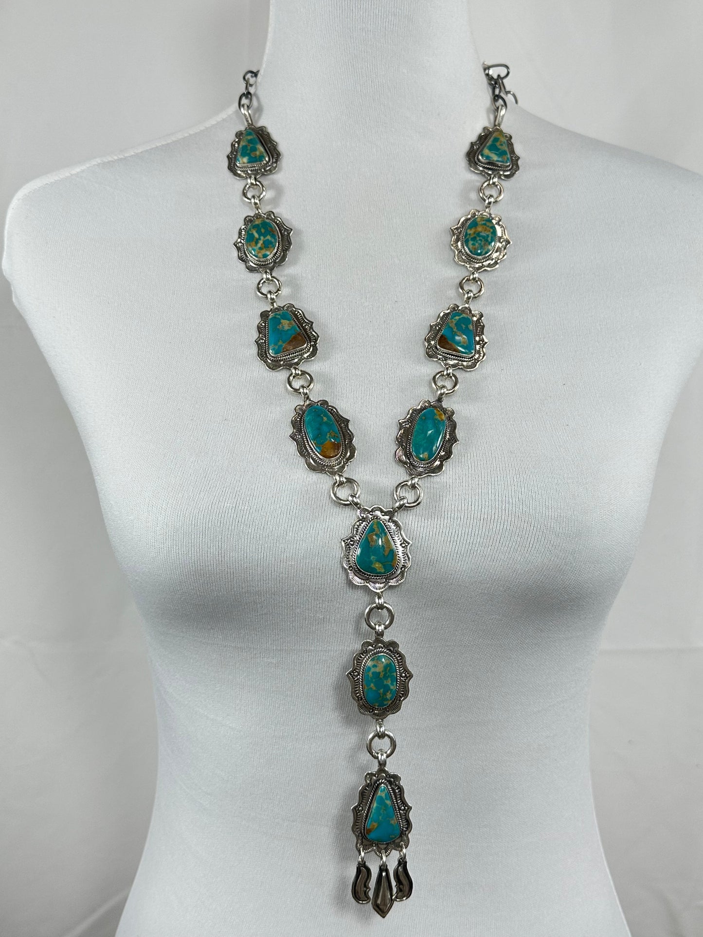 Kingman Turquoise 11 Stone Lariat Necklace
