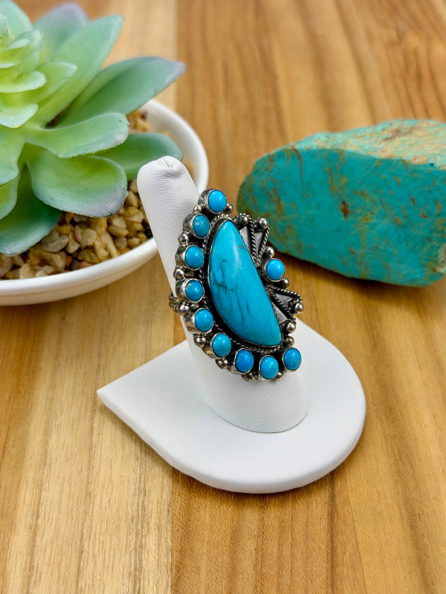Kingman Turquoise Half Cluster Sterling Ring