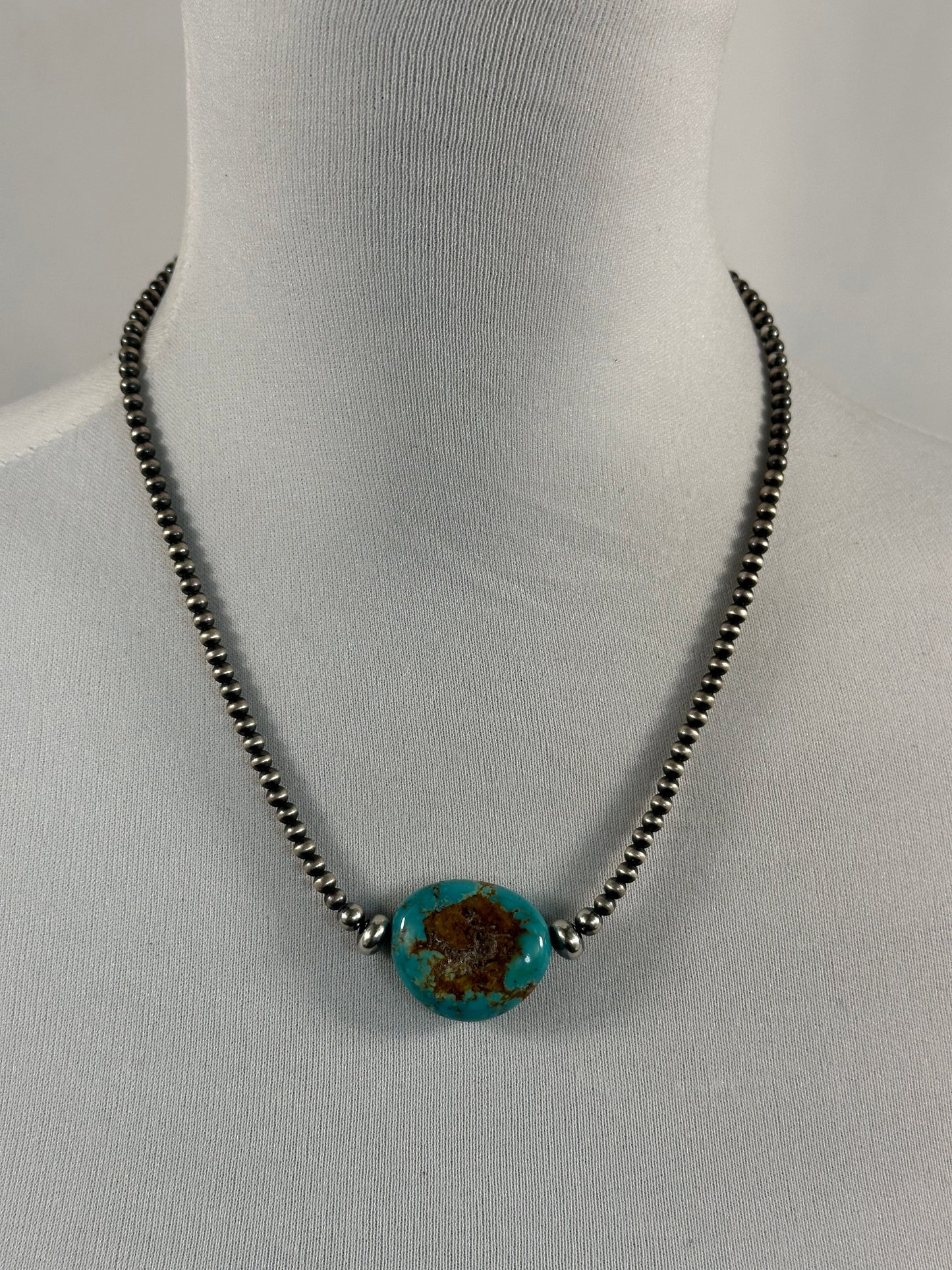 Kingman Turquoise and Sterling Pearl Necklace