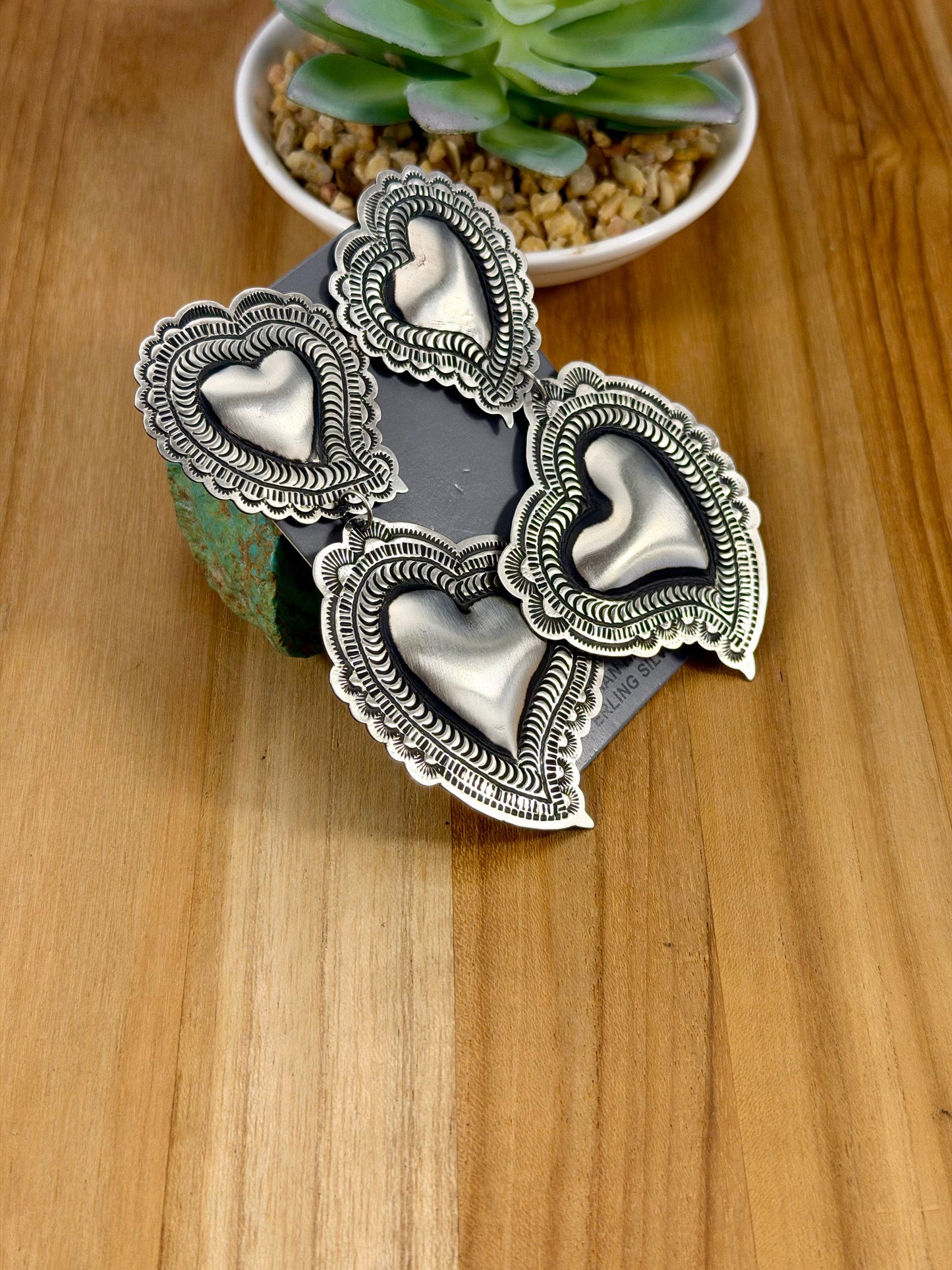 Sterling Silver Stamped Heart Dangle Earrings