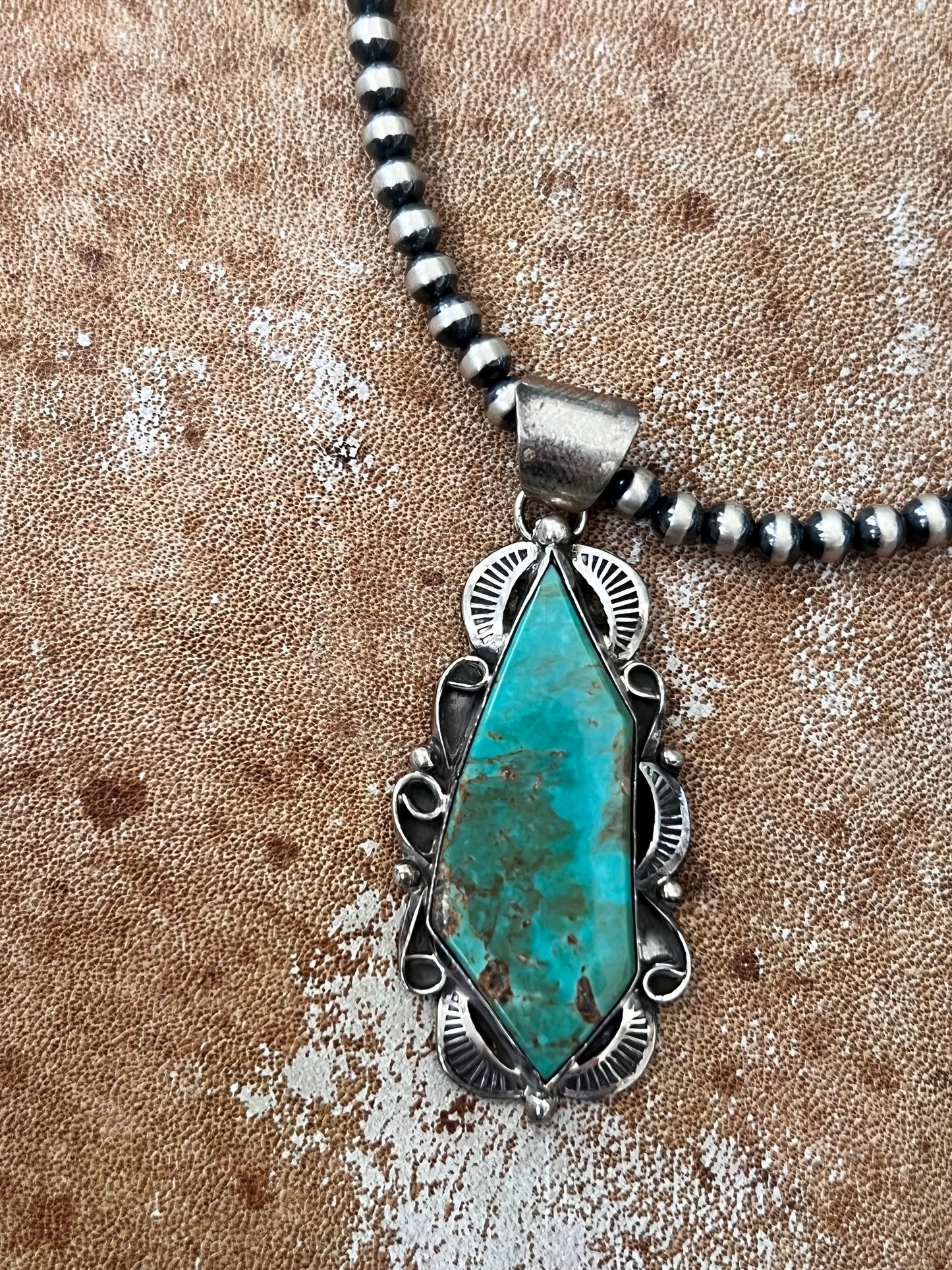 Kingman Turquoise Stamped Pendant
