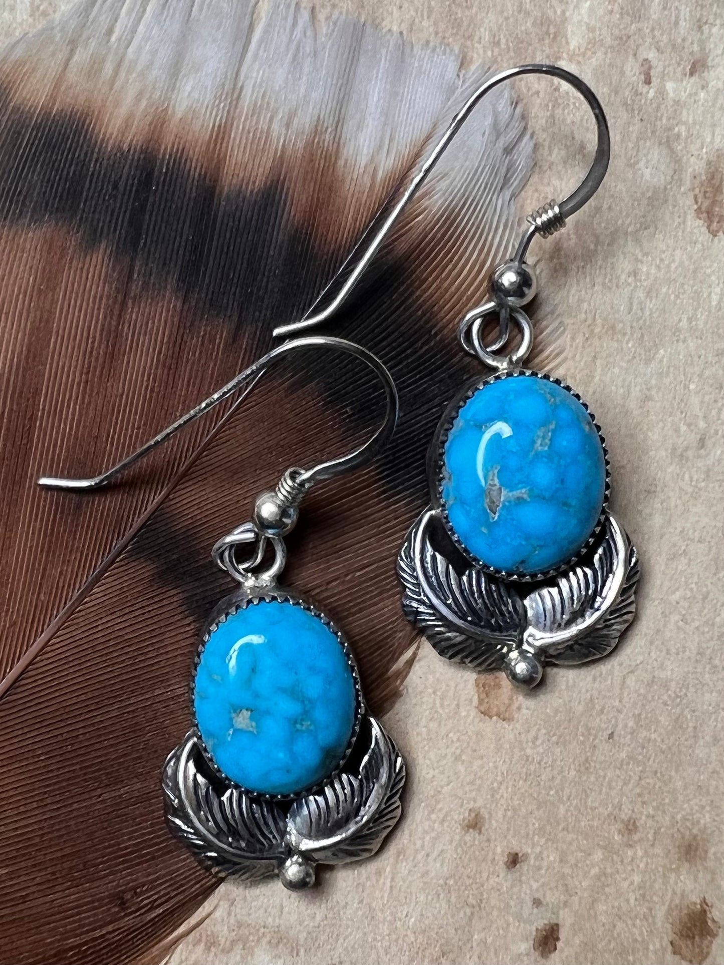 Blue Kingman Feather Earrings