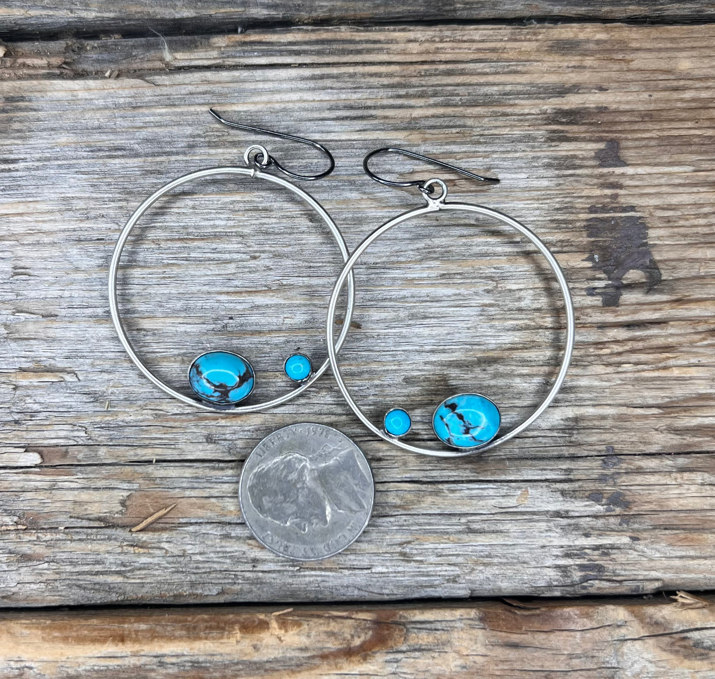 Two Stone Turquoise Hoops