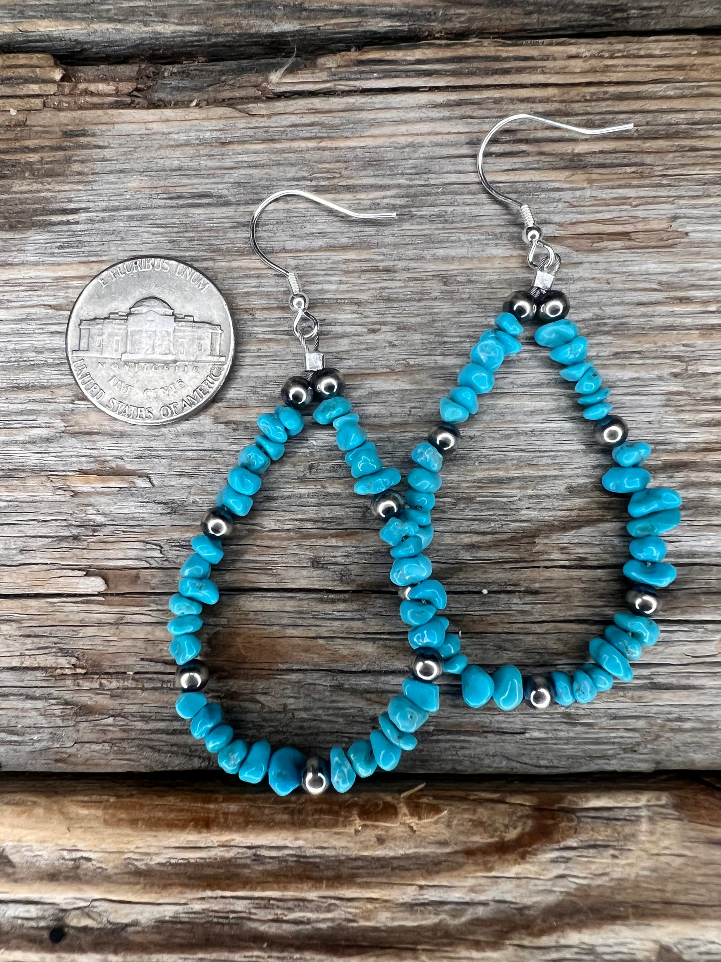Kingman Nugget and Silver Pearl Earrings