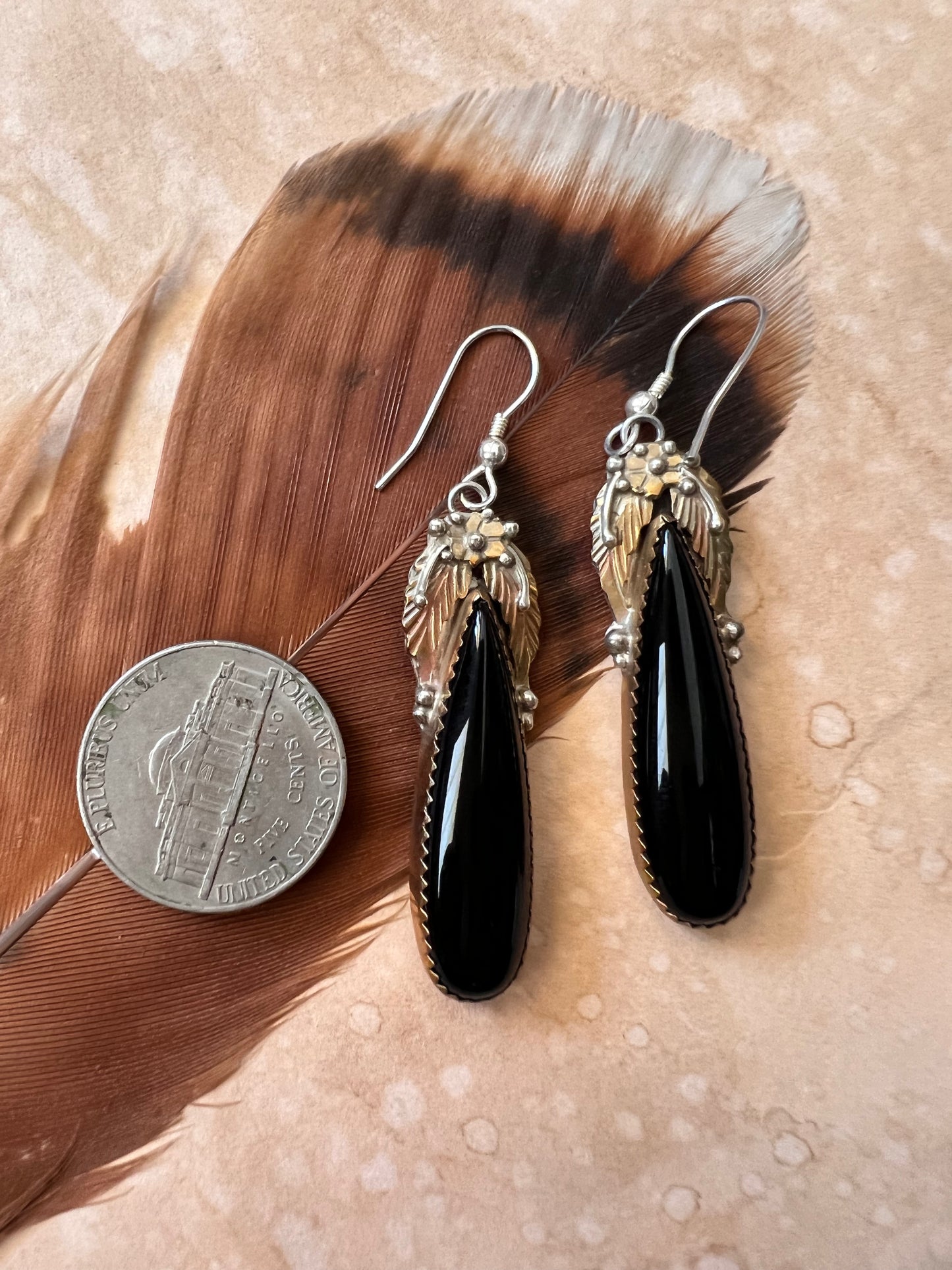 Black Onyx Feather Earrings