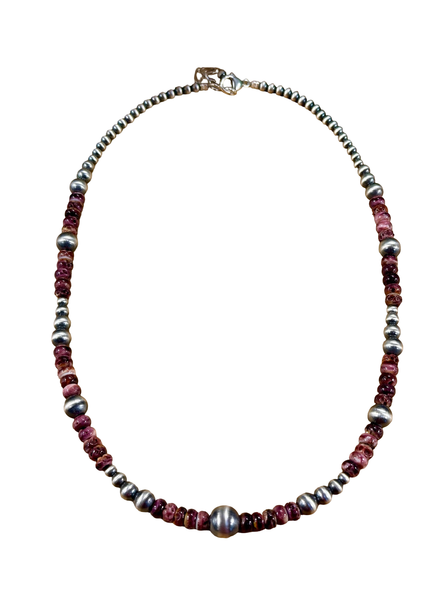 Purple Spiny Oyster & Silver Pearl Bead Necklace
