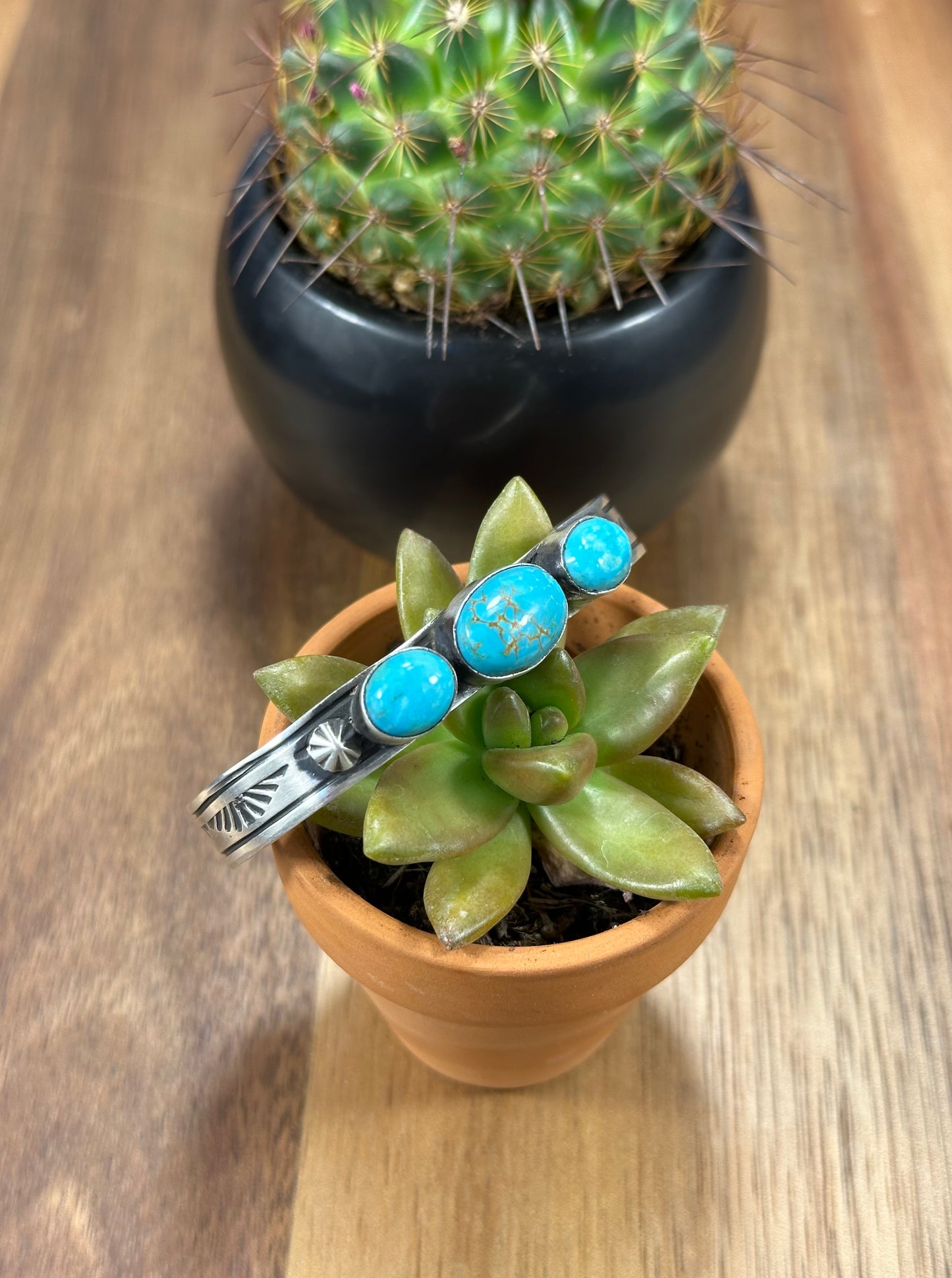 Kingman Turquoise 3 Stone Sterling Silver Cuff