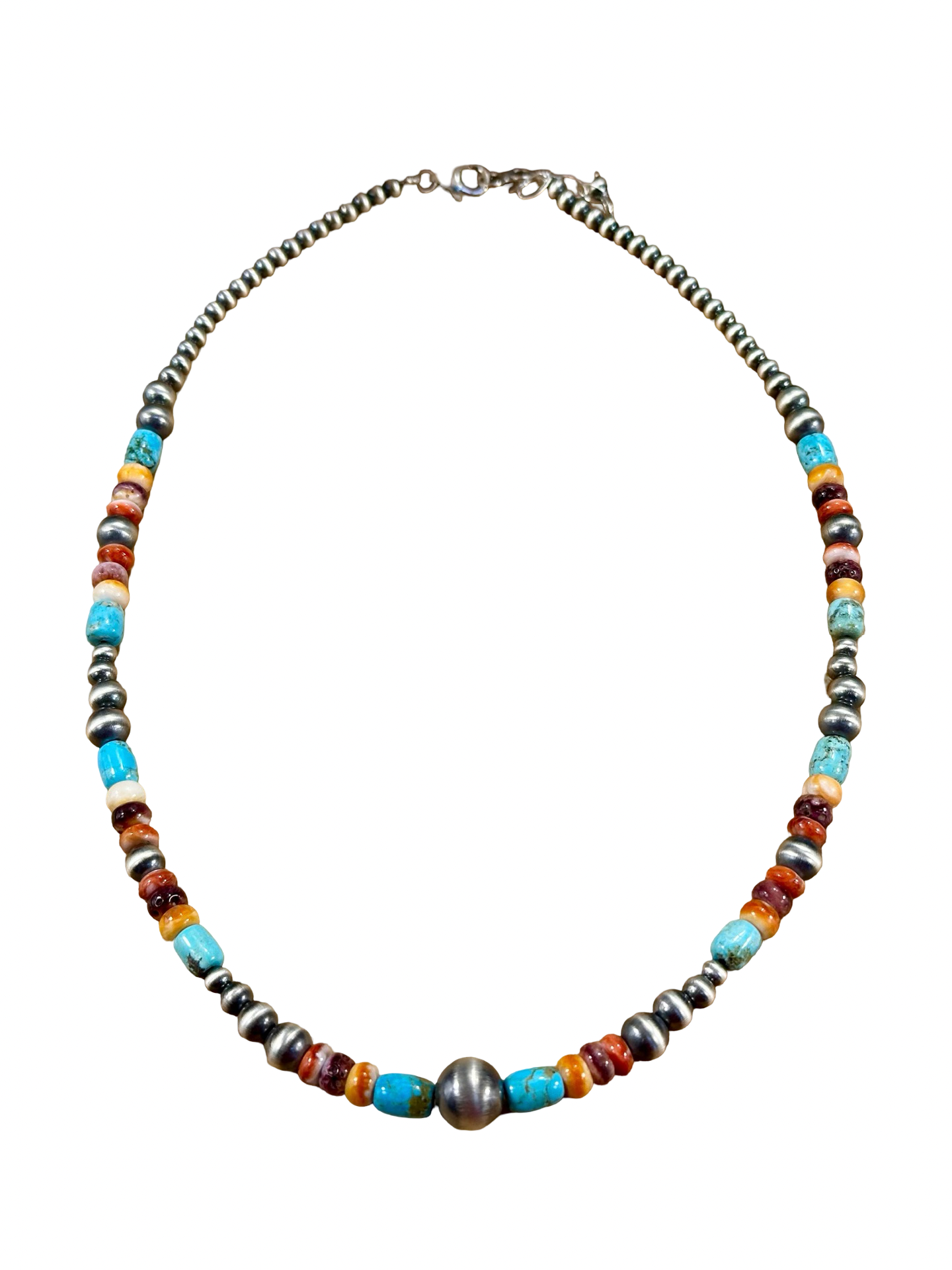 Multi-Color Bead & Sterling Pearl Necklace