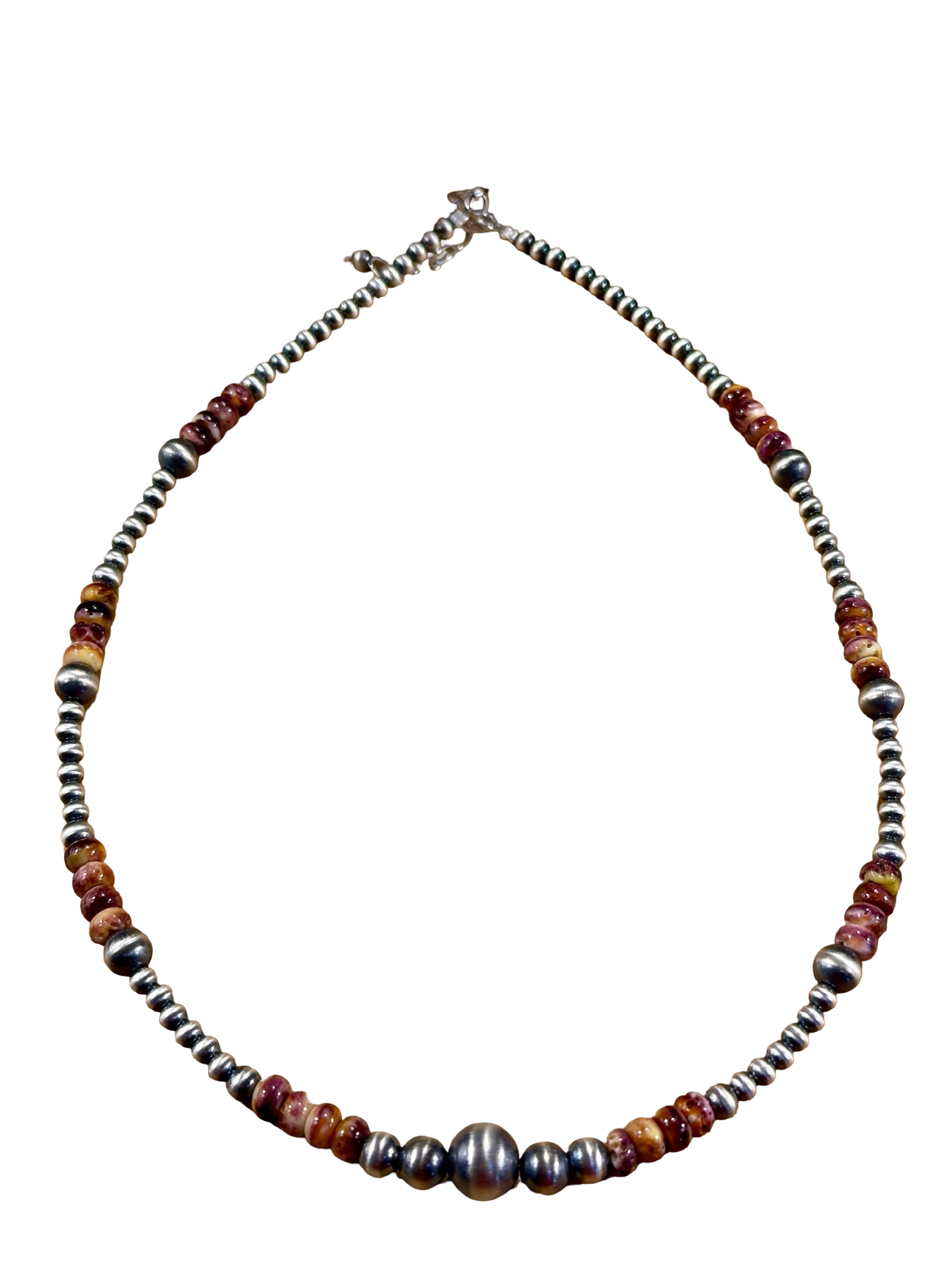 Purple Spiny Oyster and Silver Pearl Bead Necklace