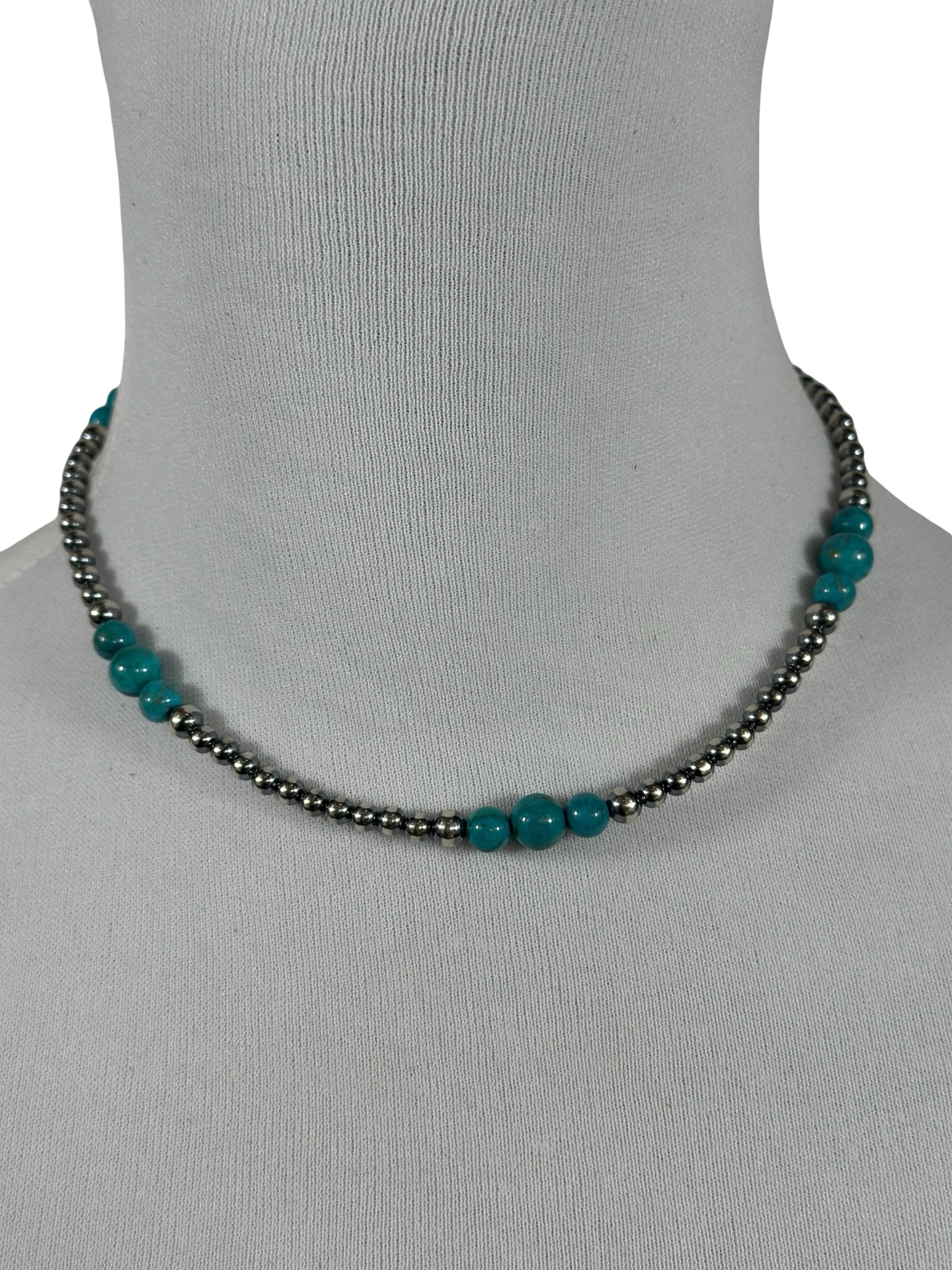 4-8mm Sterling Silver and Turquoise Necklace