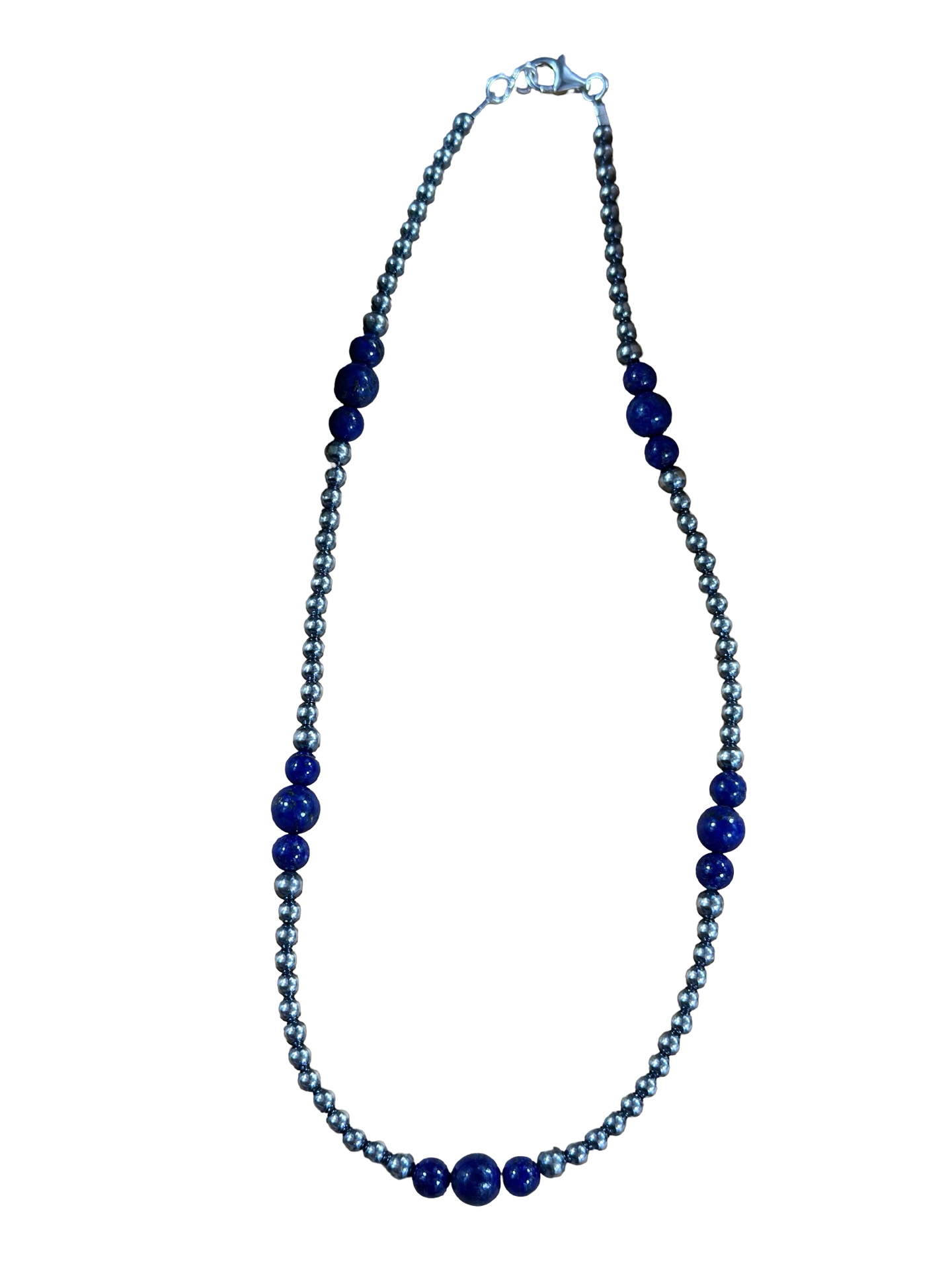 4-8mm Sterling Silver and Lapis Necklace