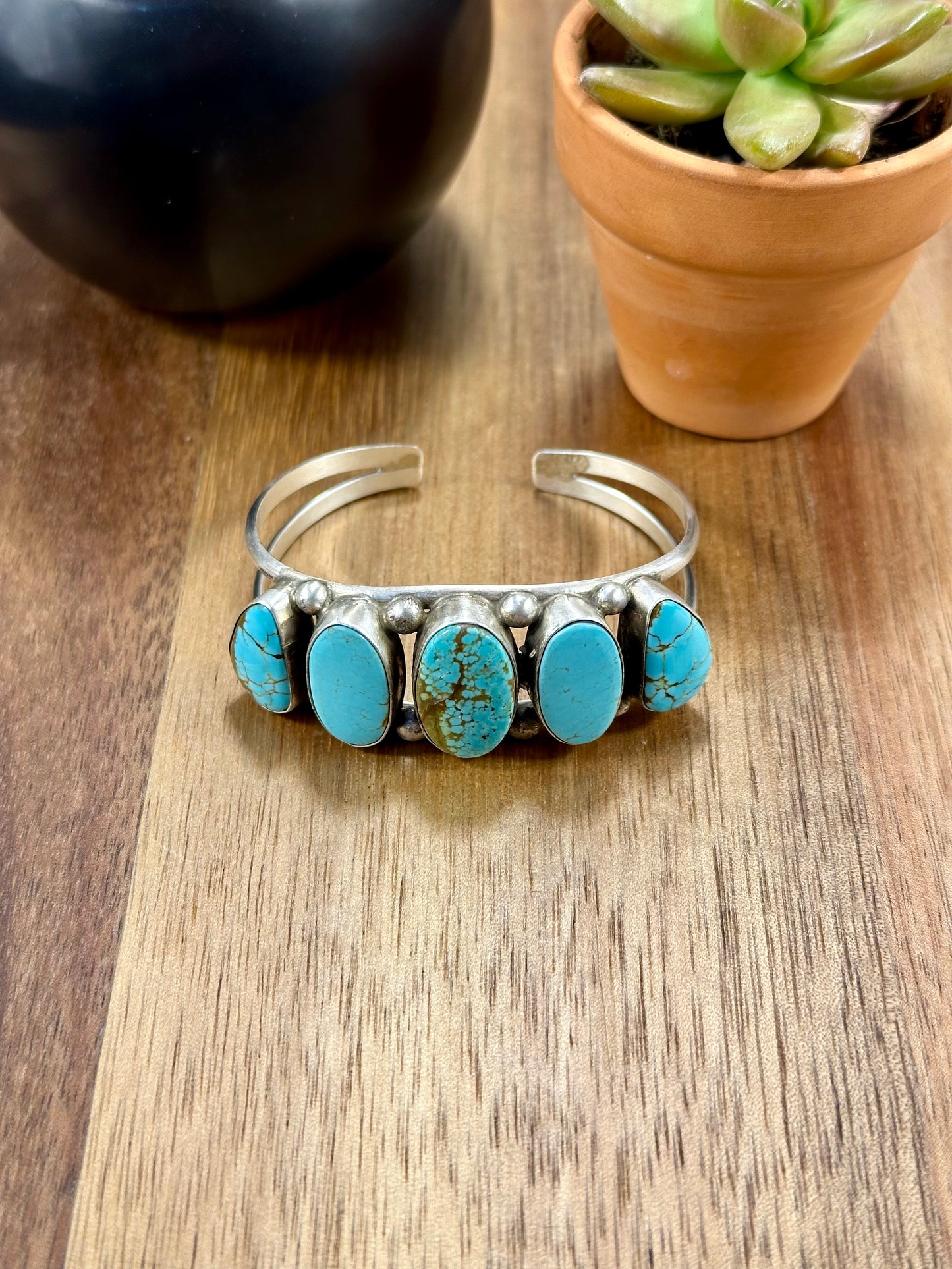 Kingman Turquoise 5 Stone Sterling Silver Cuff