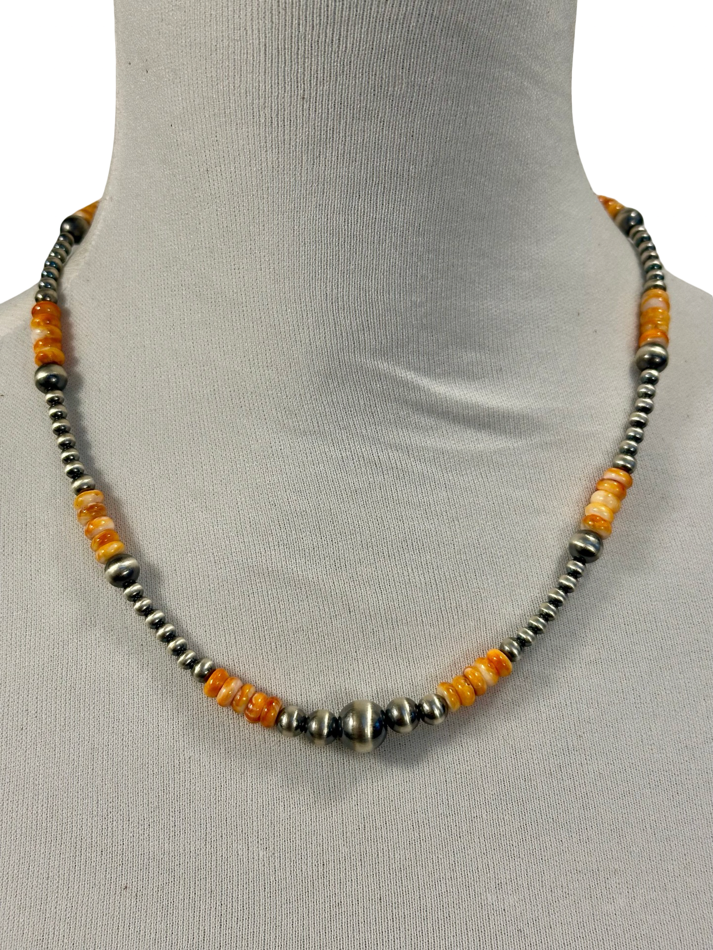 Spiny Oyster & Sterling Pearl Bead Necklace