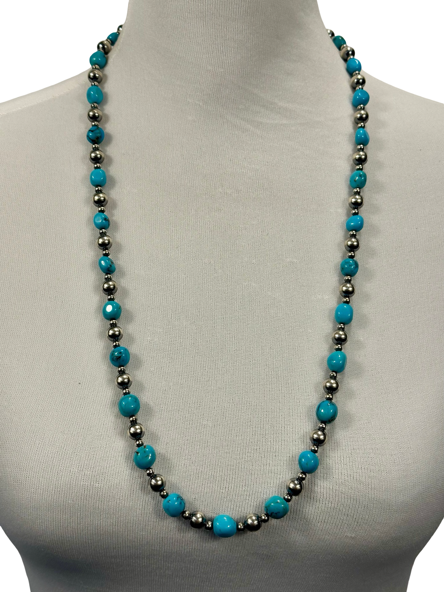 Sterling Silver Pearl & Turquoise Bead Necklace