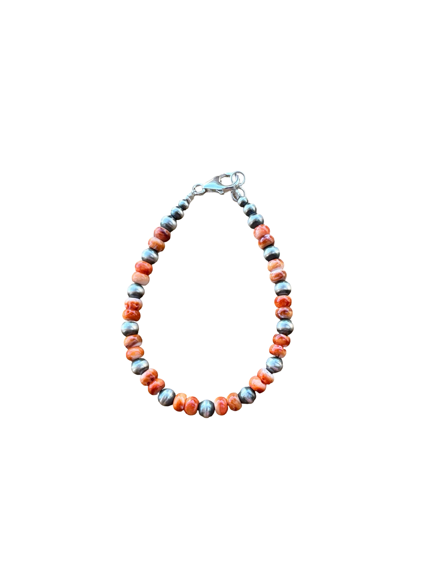 Sterling Pearl & Orange Spiny Bead Bracelet