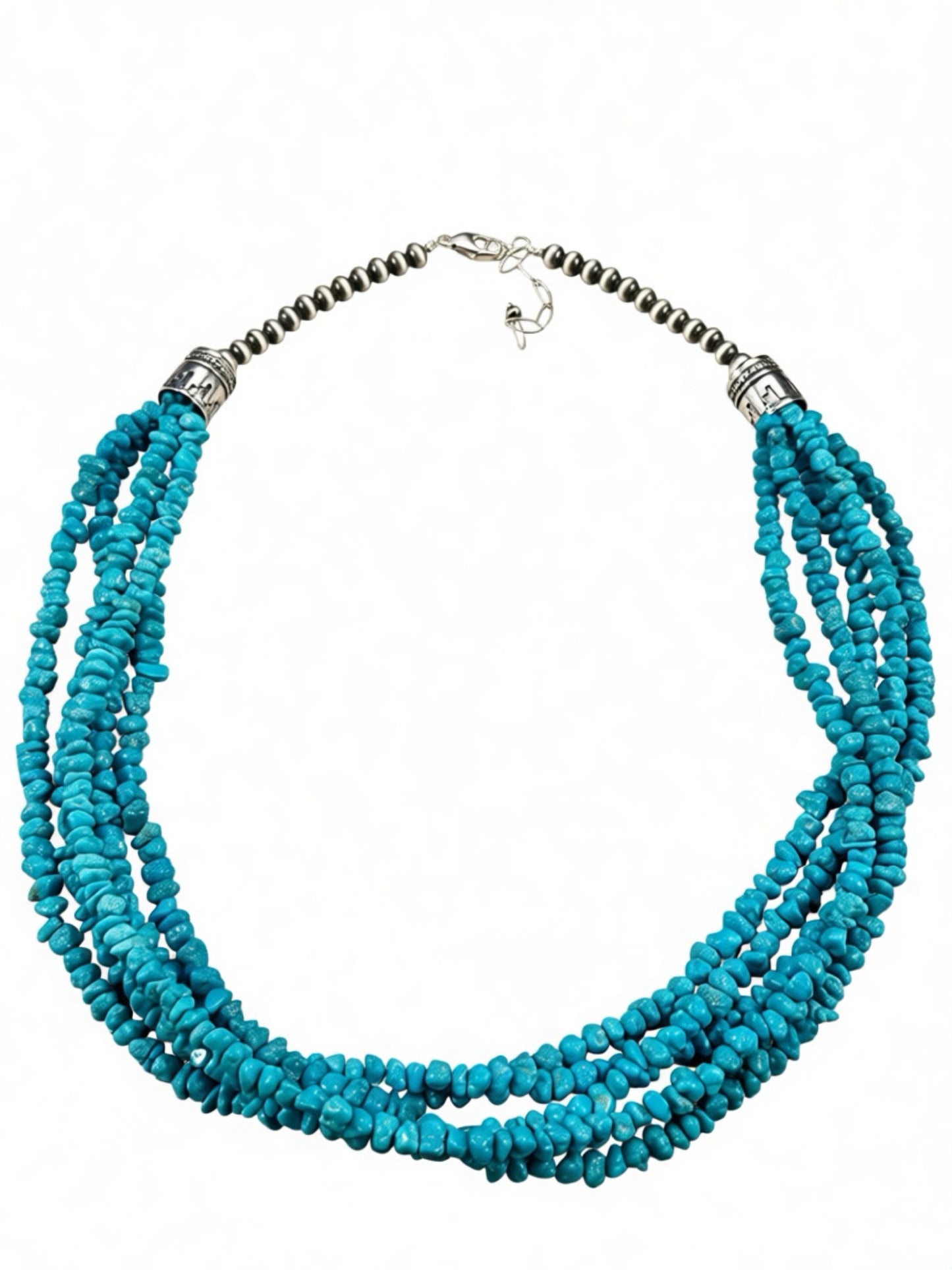 Kingman Turquoise Chip & Sterling Pearl Necklace