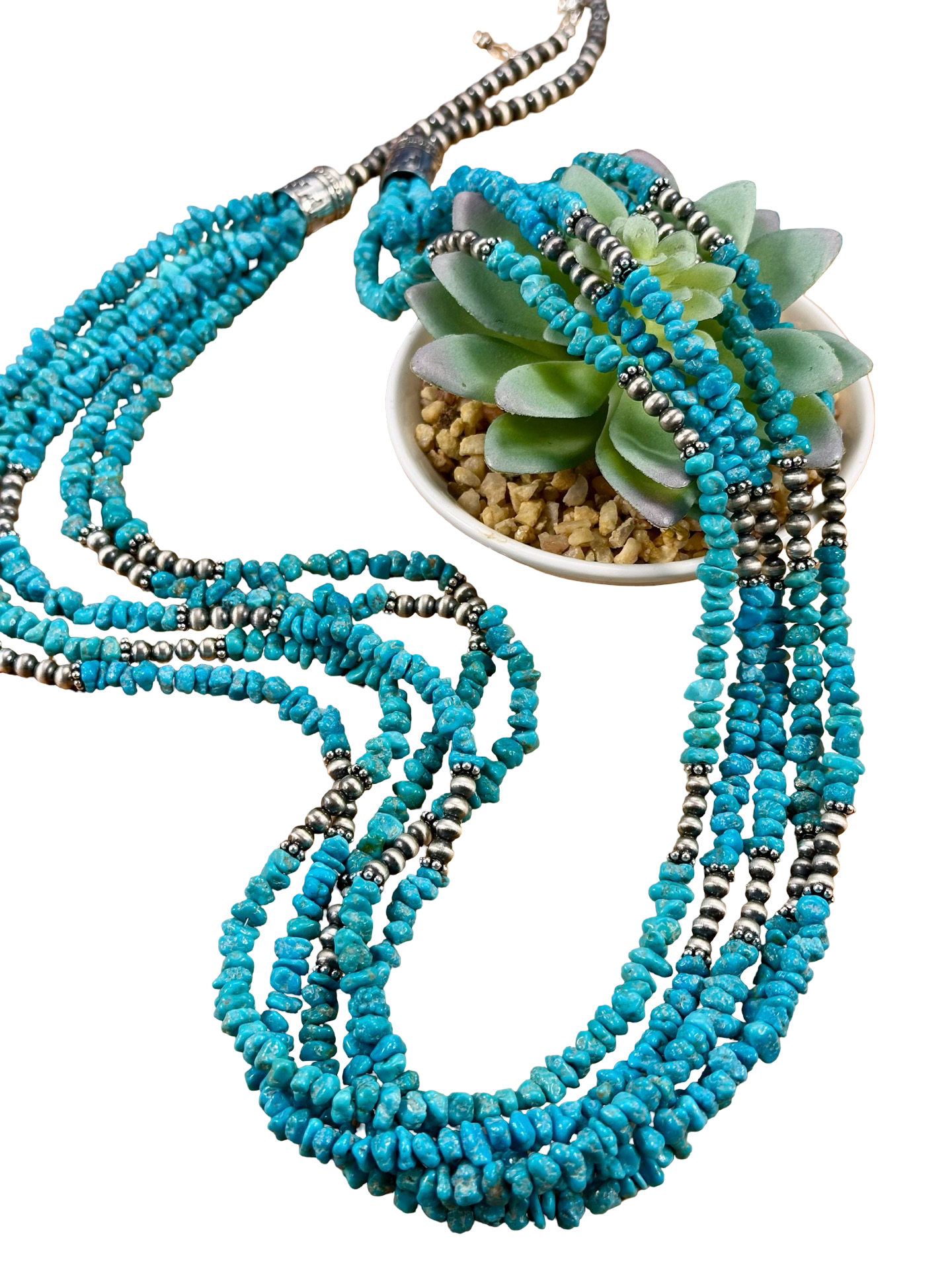 Kingman Turquoise Chip & Sterling Pearl Necklace