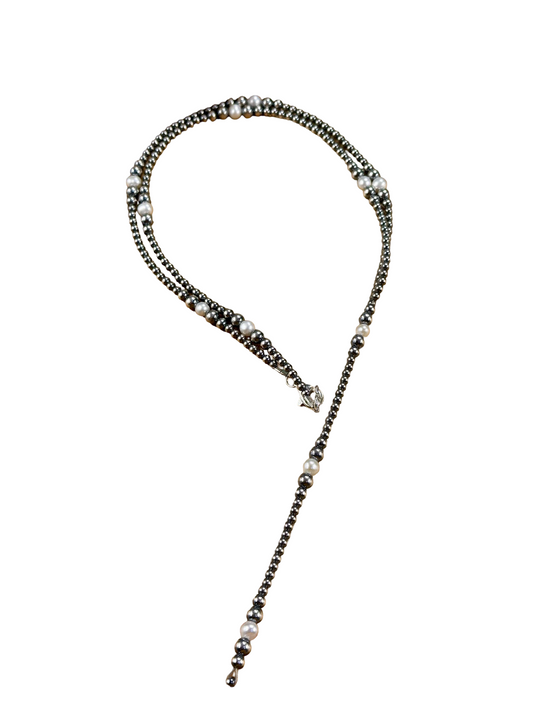 Fresh Water Pearl & Sterling Silver Pearl Y - Necklace