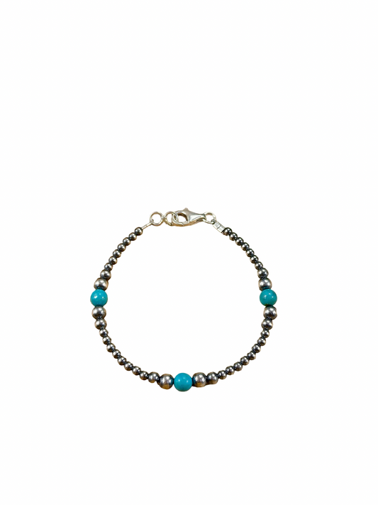 Kingman Turquoise & Sterling Silver Pearl Bracelet