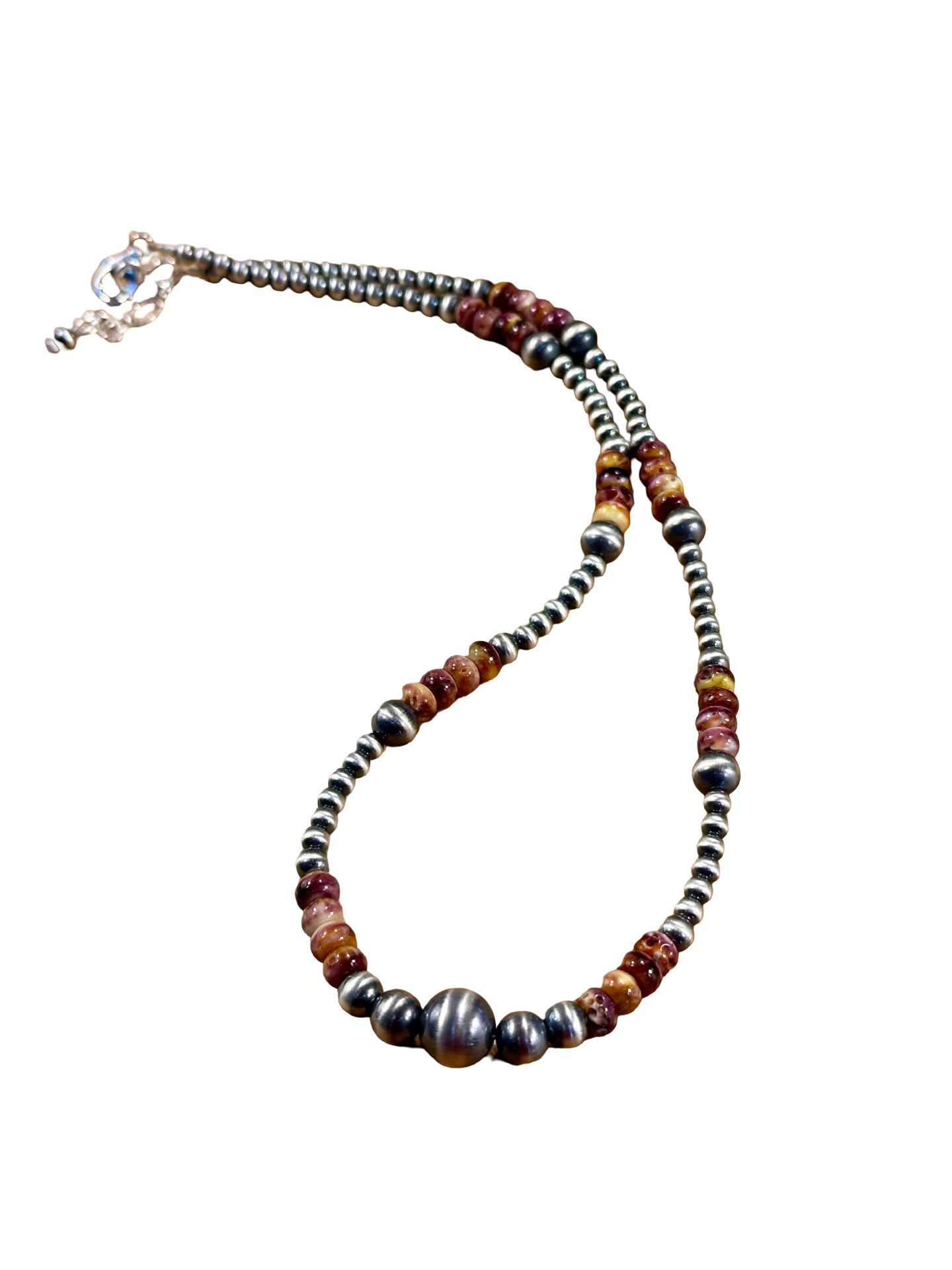 Purple Spiny Oyster and Silver Pearl Bead Necklace