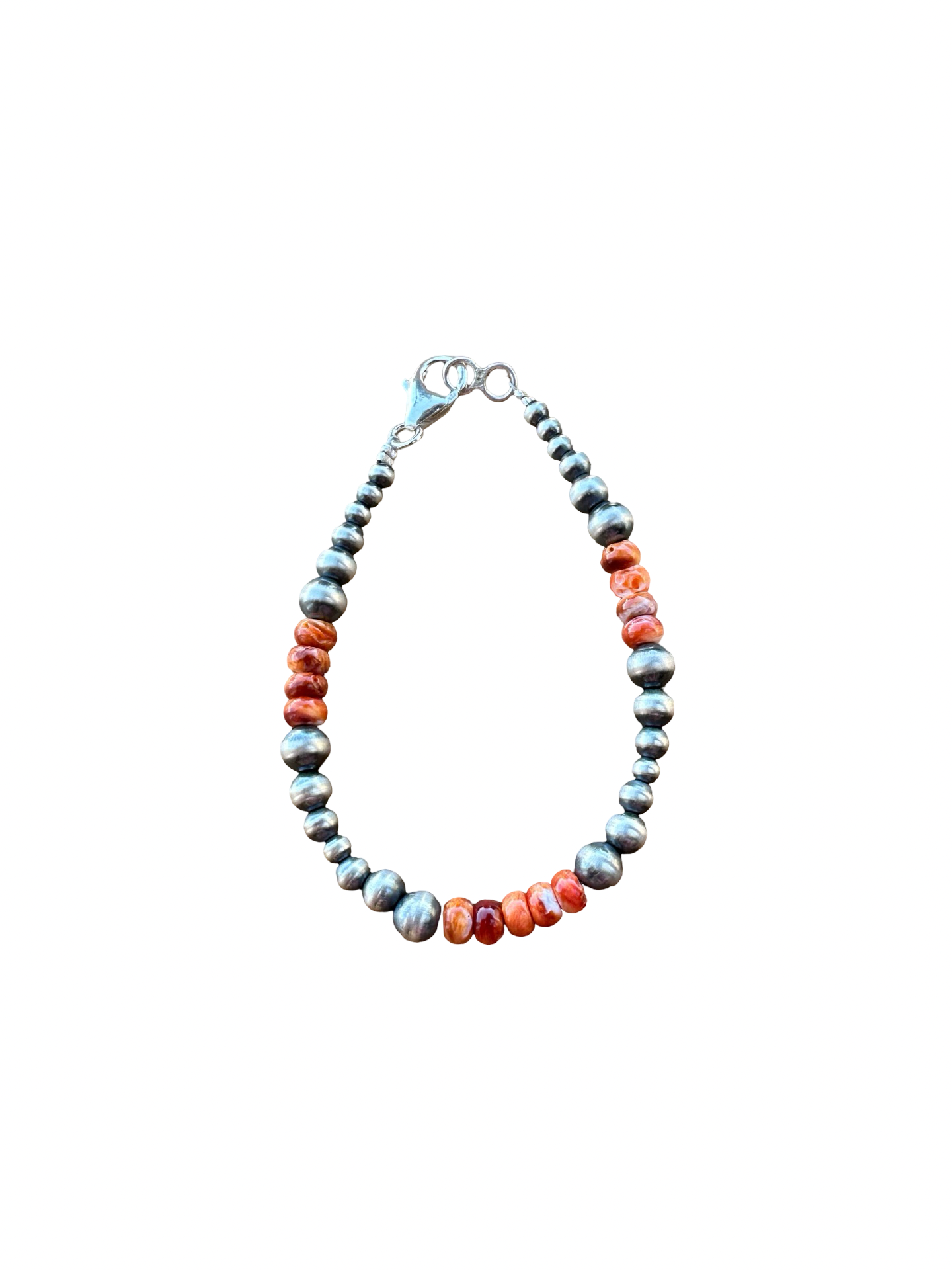 Sterling Pearl & Orange Spiny Bead Bracelet