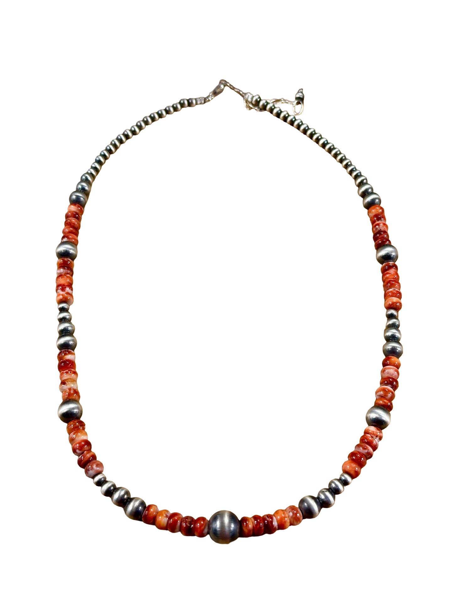 Red Spiny Oyster & Silver Pearl Bead Necklace