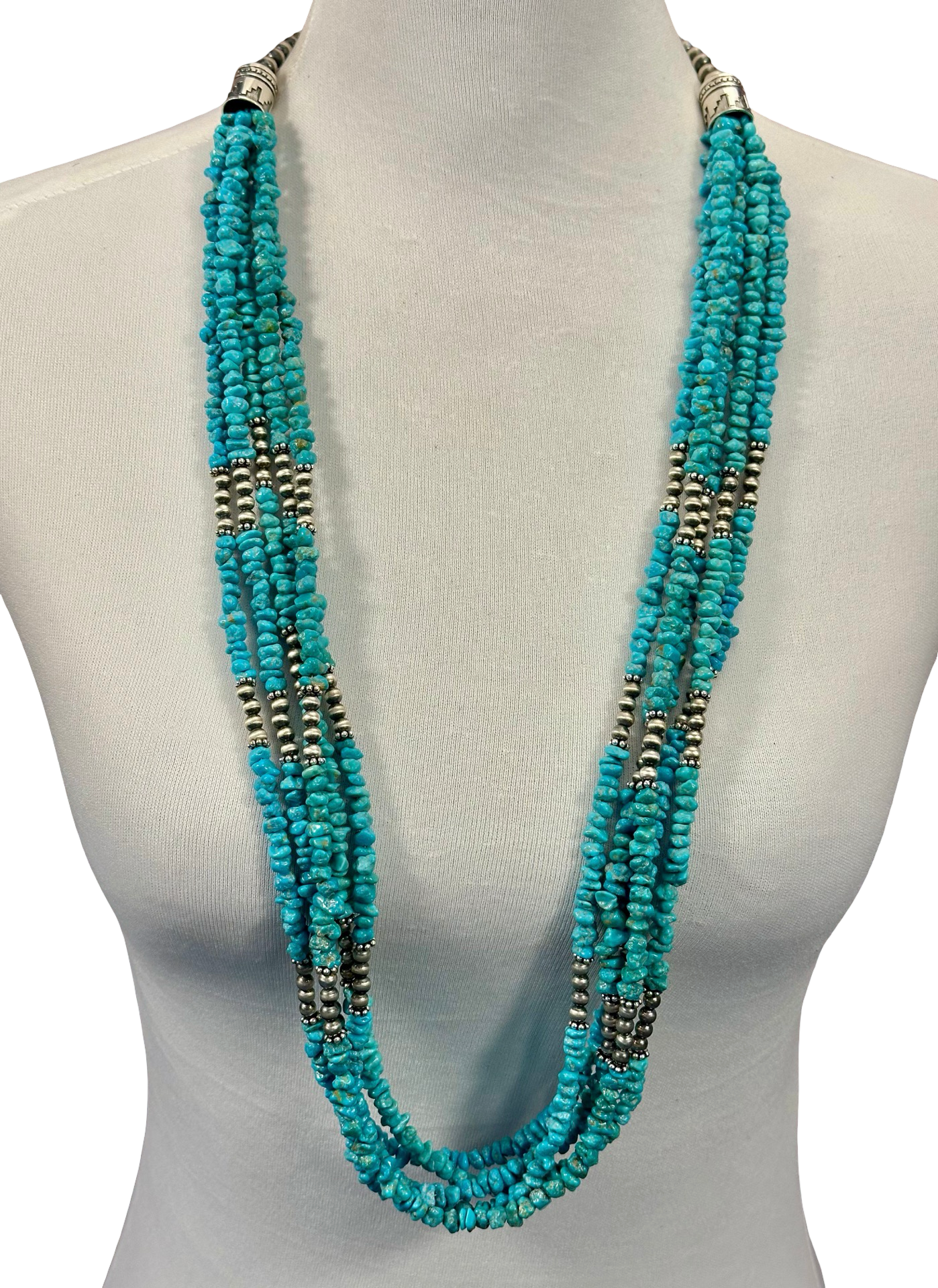 Kingman Turquoise Chip & Sterling Pearl Necklace