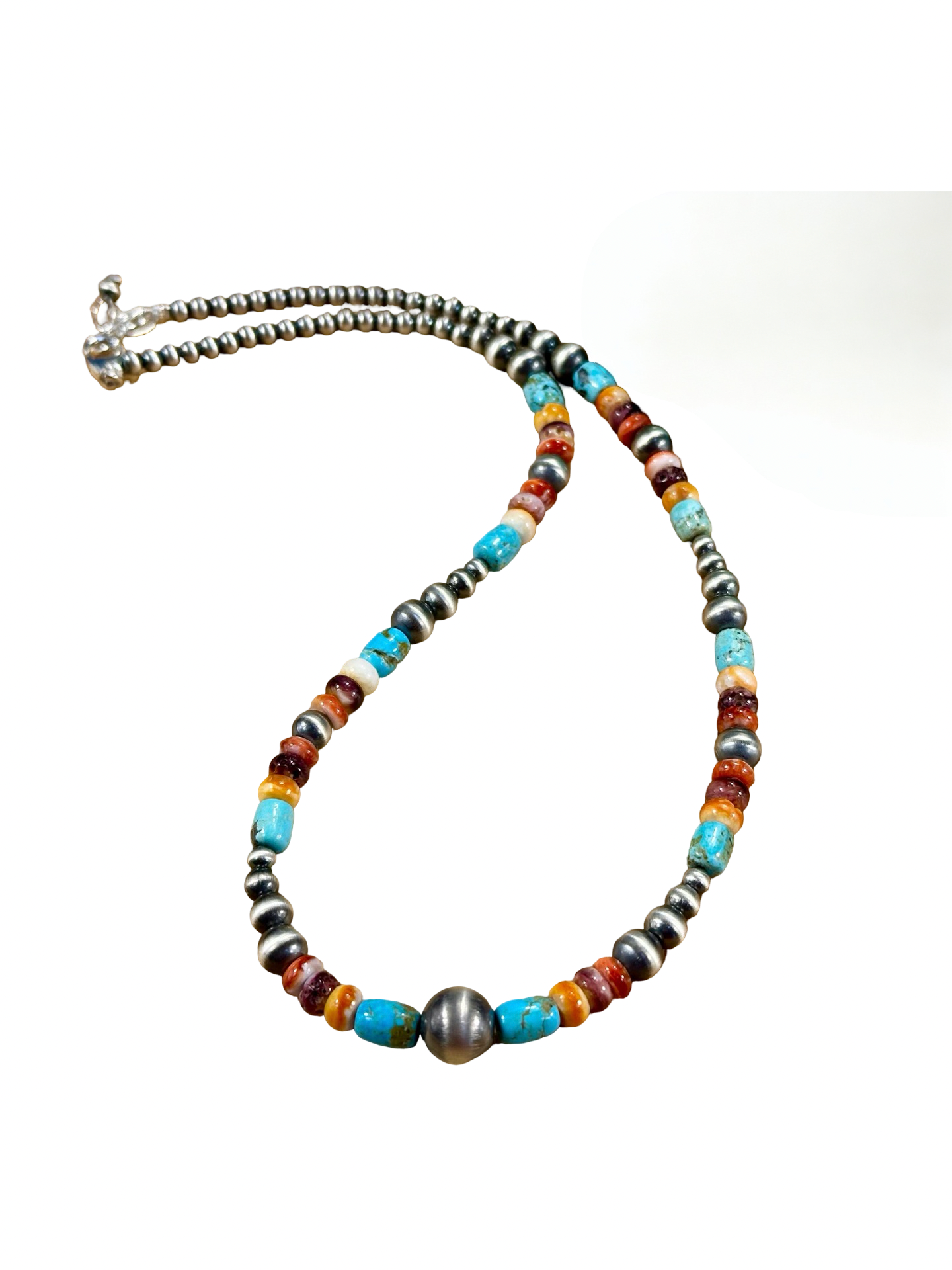 Multi-Color Bead & Sterling Pearl Necklace