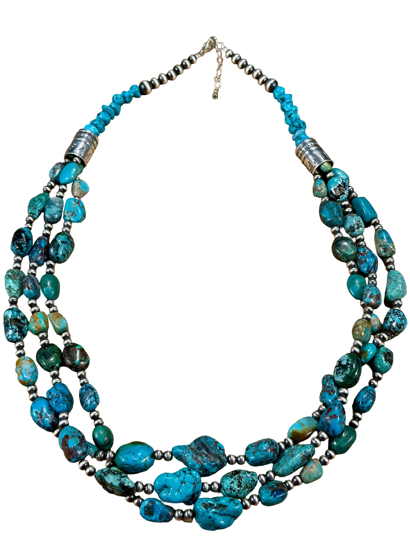 Kingman Turquoise 3 Strand Sterling Pearl Necklace