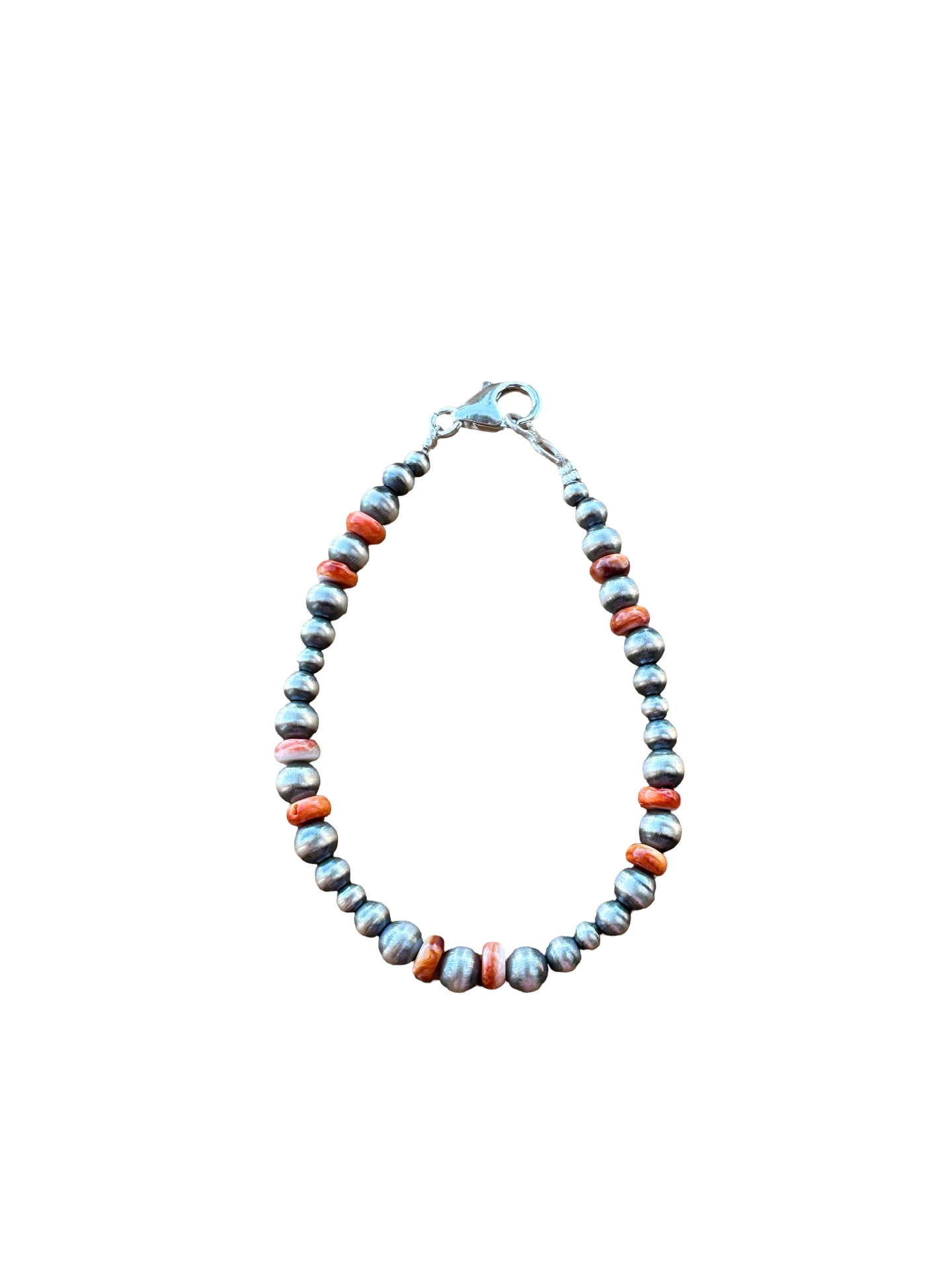 Sterling Pearl & Orange Spiny Bead Bracelet