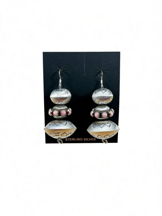 Handmade Sterling Pearl Pink Conch Dangle Earrings