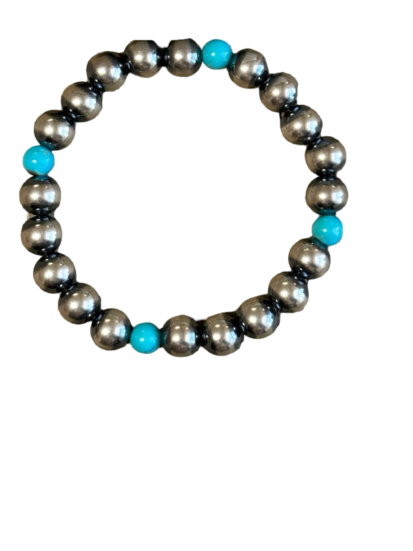 Turquoise and Sterling Pearl Stretch Bracelet