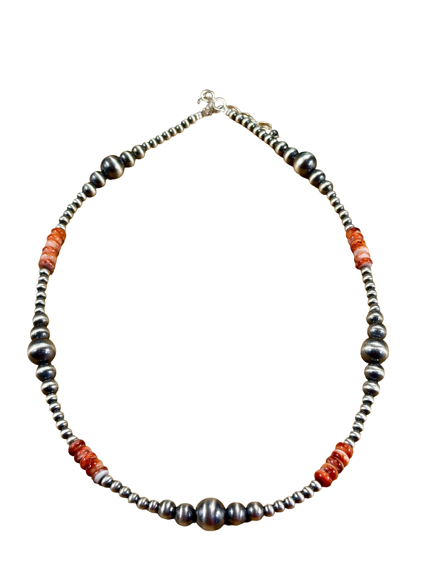 Red Spiny Oyster & Silver Pearl Bead Necklace