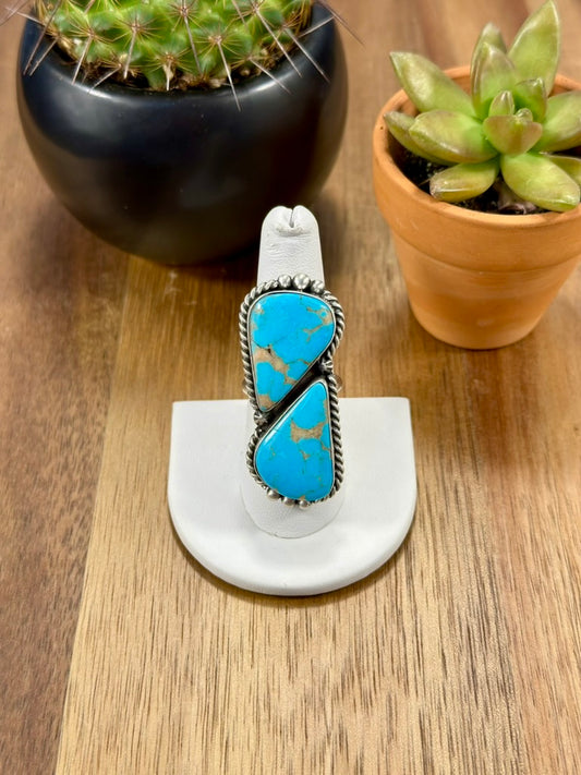 Kingman Turquoise 2 Stone Sterling Silver Ring