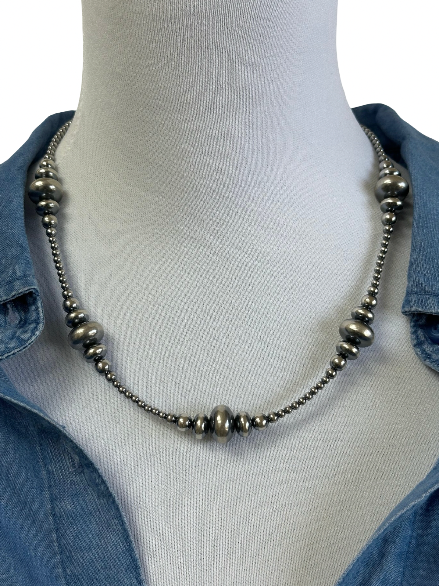 3-9MM Rondelle Sterling Pearls Necklace
