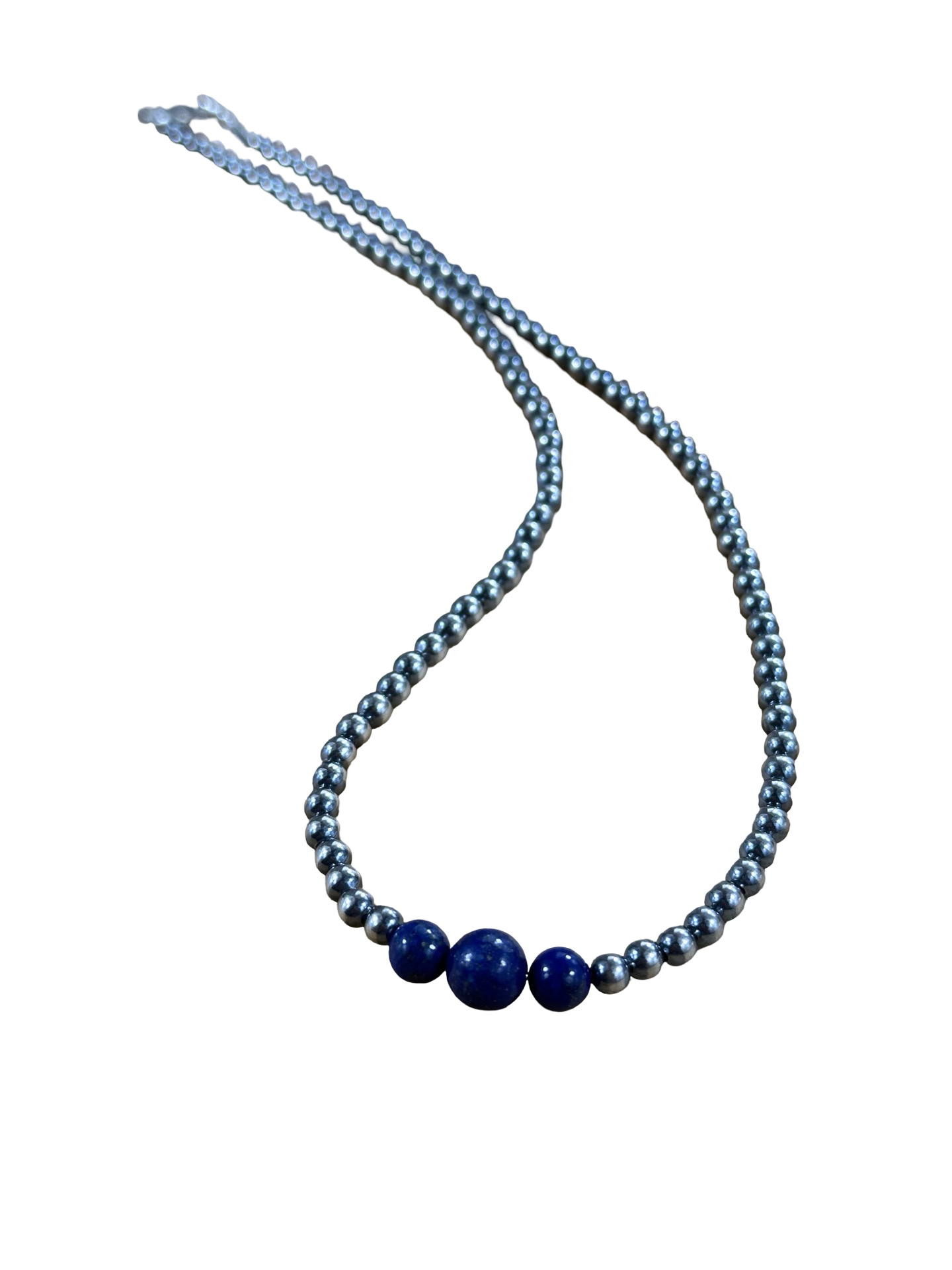 4-6-8mm Sterling Silver and Lapis Necklace