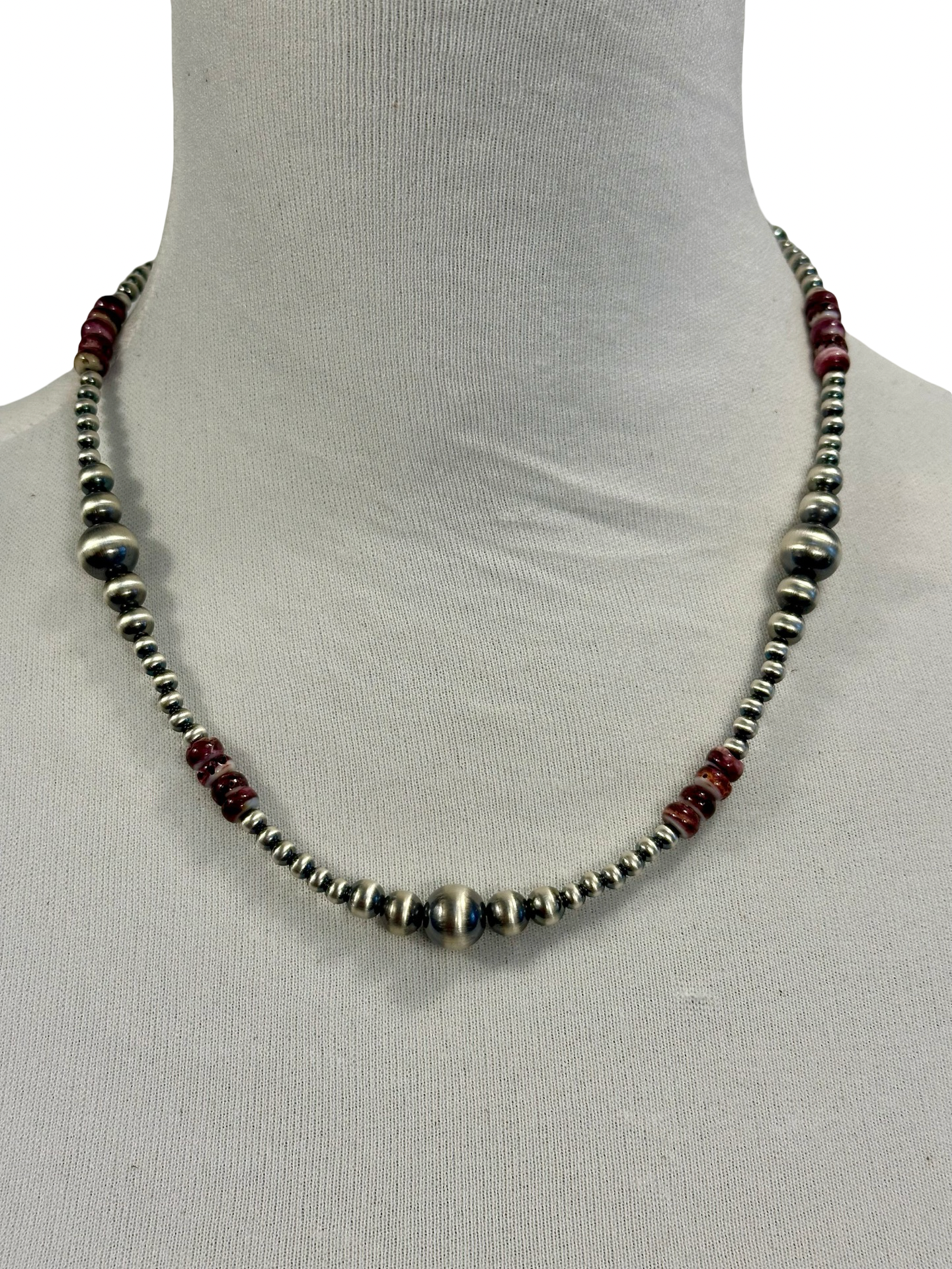 Purple Spiny Oyster & Silver Pearl Bead Ripple Necklace