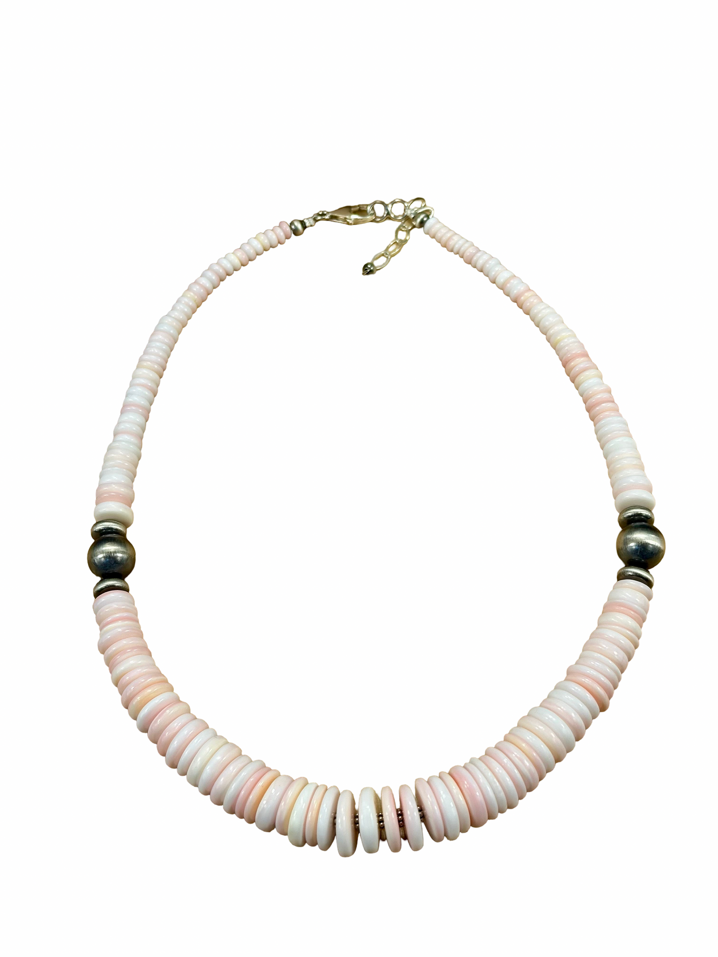 Pink Conch Disc & Sterling Silver Pearl Necklace