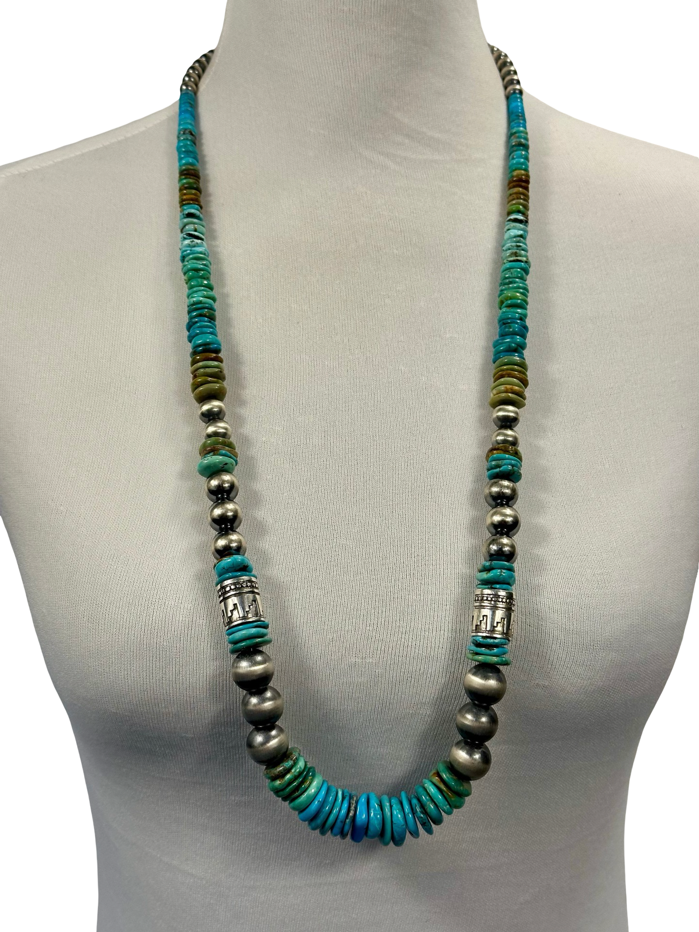 Kingman Turquoise Disc & Sterling Pearl Necklace